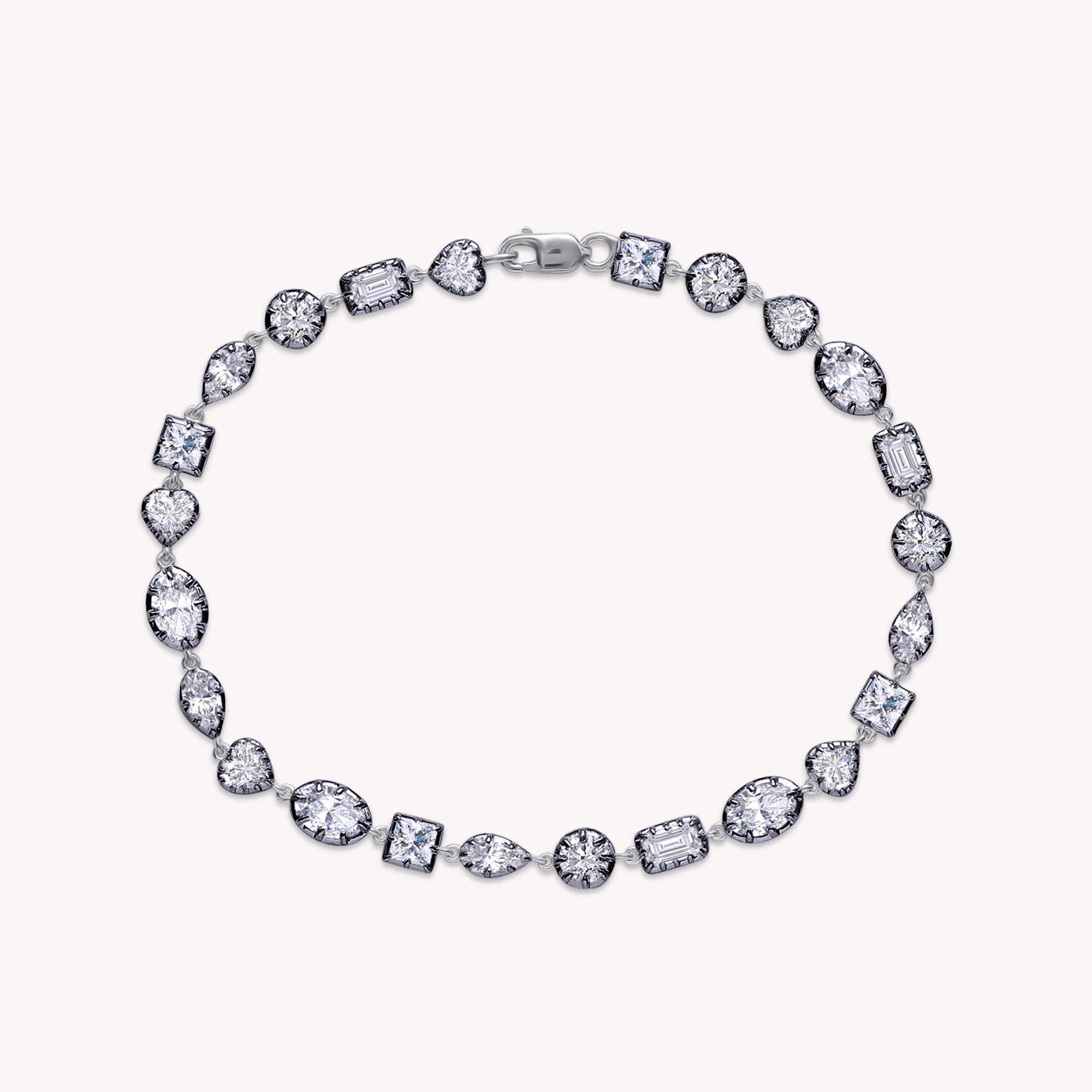 Multi Shape Lab Grown Diamond Two Tone Tennis Link Chain Bracelet - 5.85 CTTW