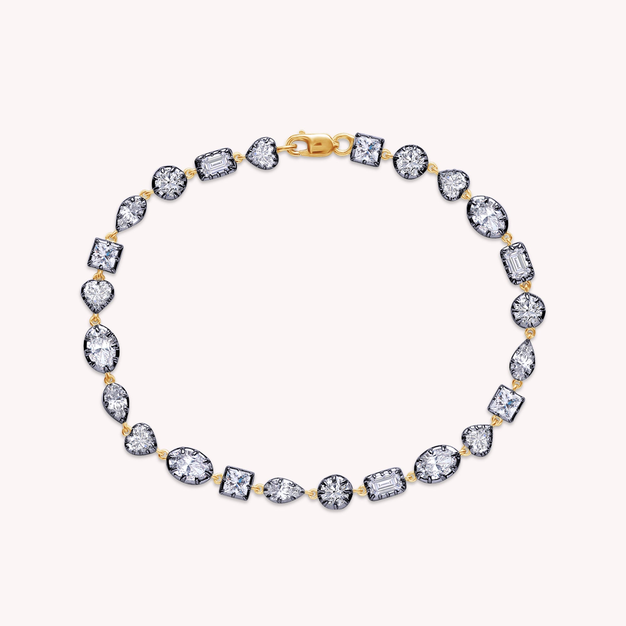 Multi Shape Lab Grown Diamond Two Tone Tennis Link Chain Bracelet - 5.85 CTTW