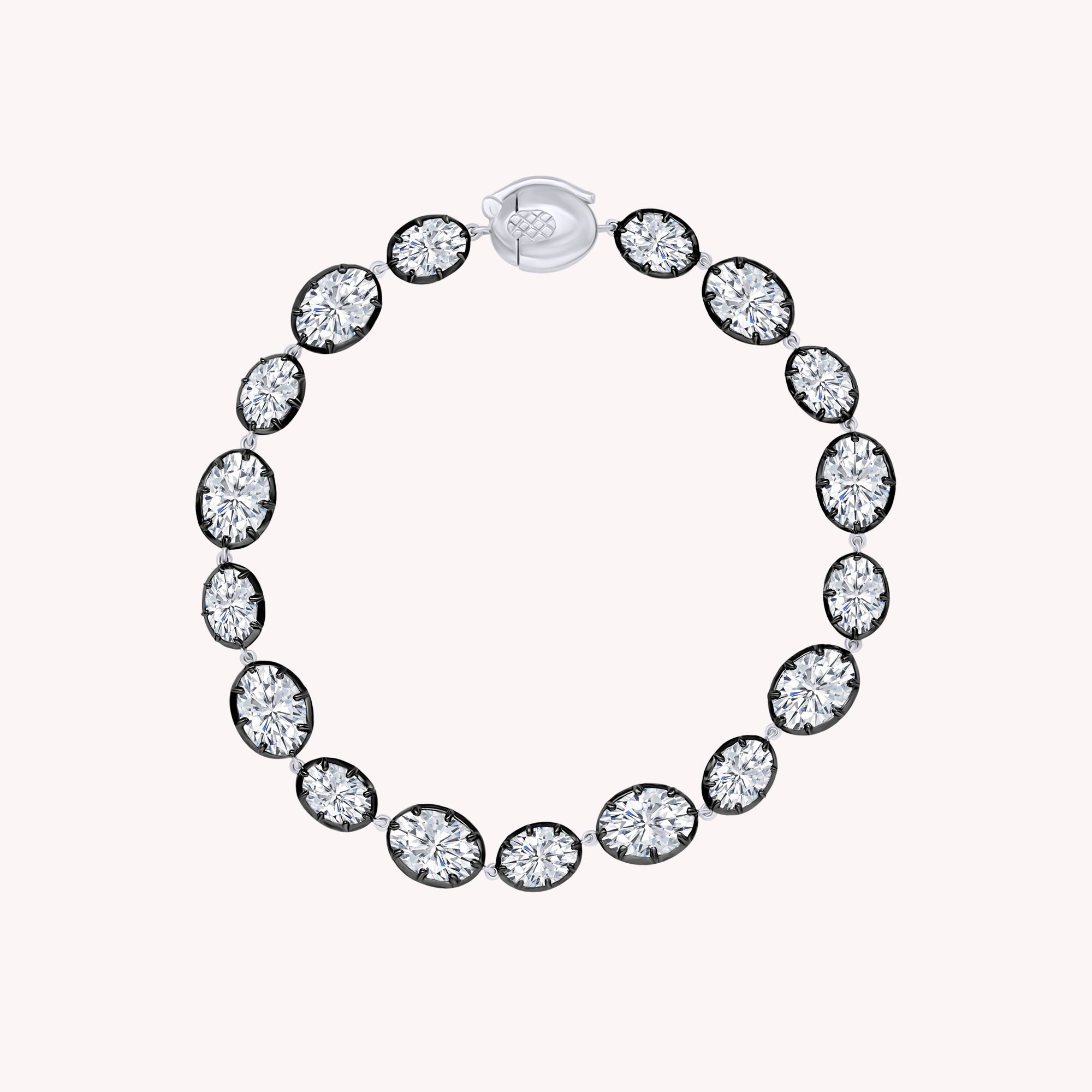 Oval Shape Lab Grown Diamond Two Tone Georgian Victorian Style Tennis Link Chain Bracelet - 16.10 CTTW