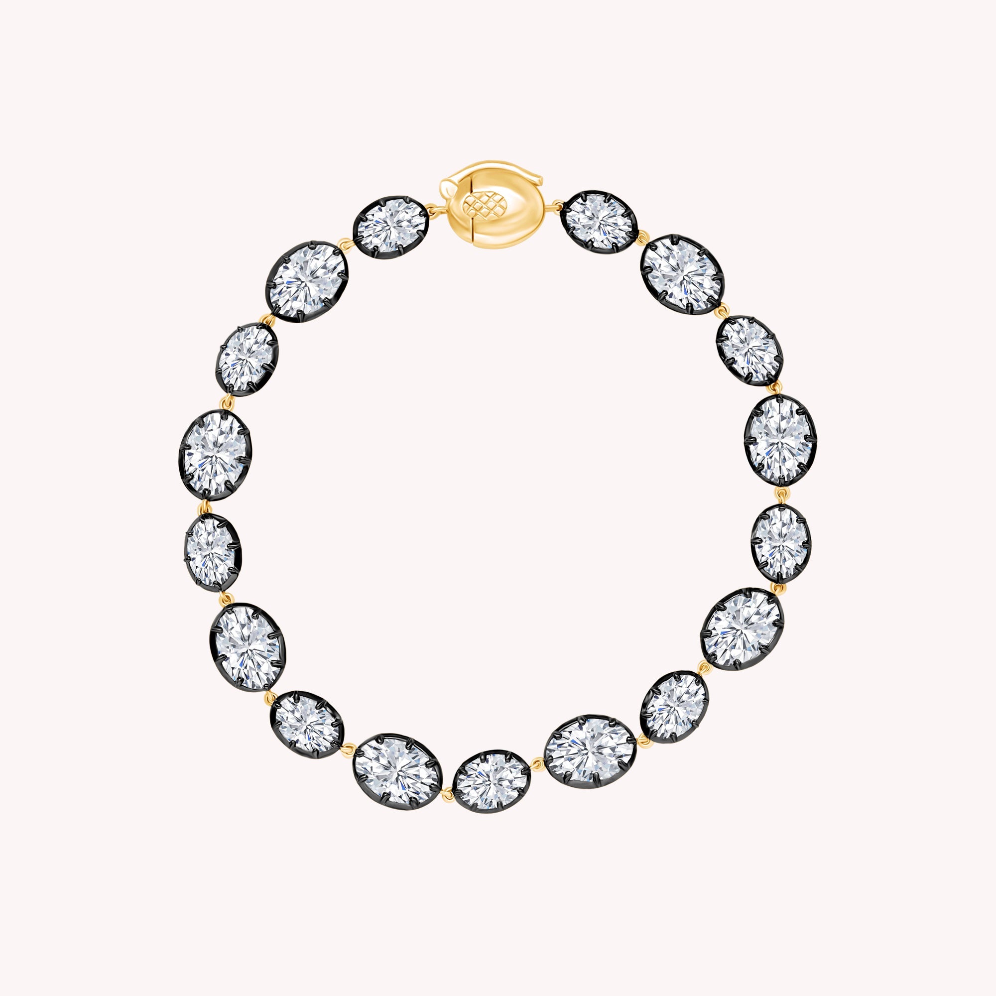 Oval Shape Lab Grown Diamond Two Tone Georgian Victorian Style Tennis Link Chain Bracelet - 16.10 CTTW