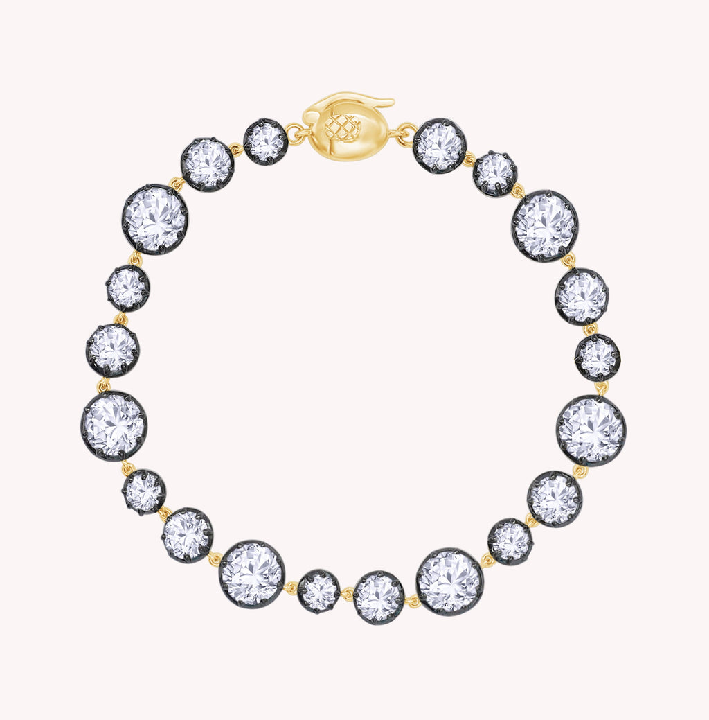 Round Shape Lab Grown Diamond Two Tone Georgian Victorian Style Tennis Link Chain Bracelet - 10.95 CTTW
