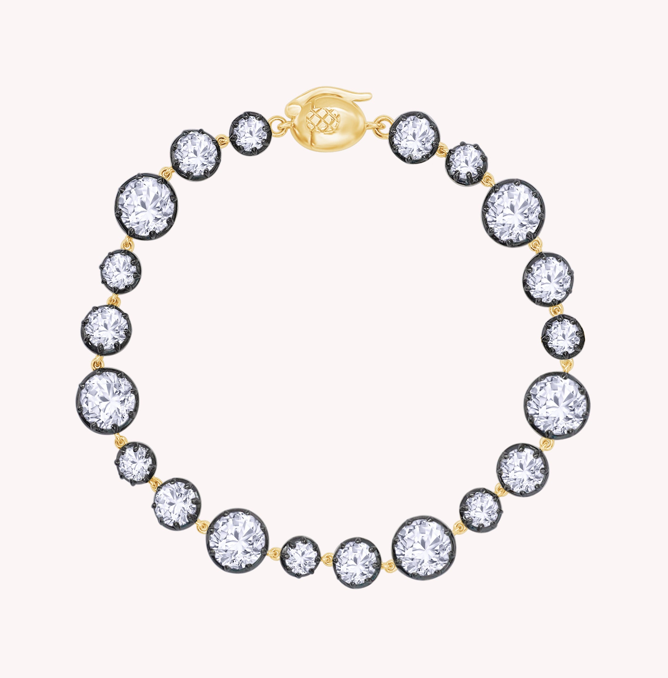 Round Shape Lab Grown Diamond Two Tone Georgian Victorian Style Tennis Link Chain Bracelet - 10.95 CTTW