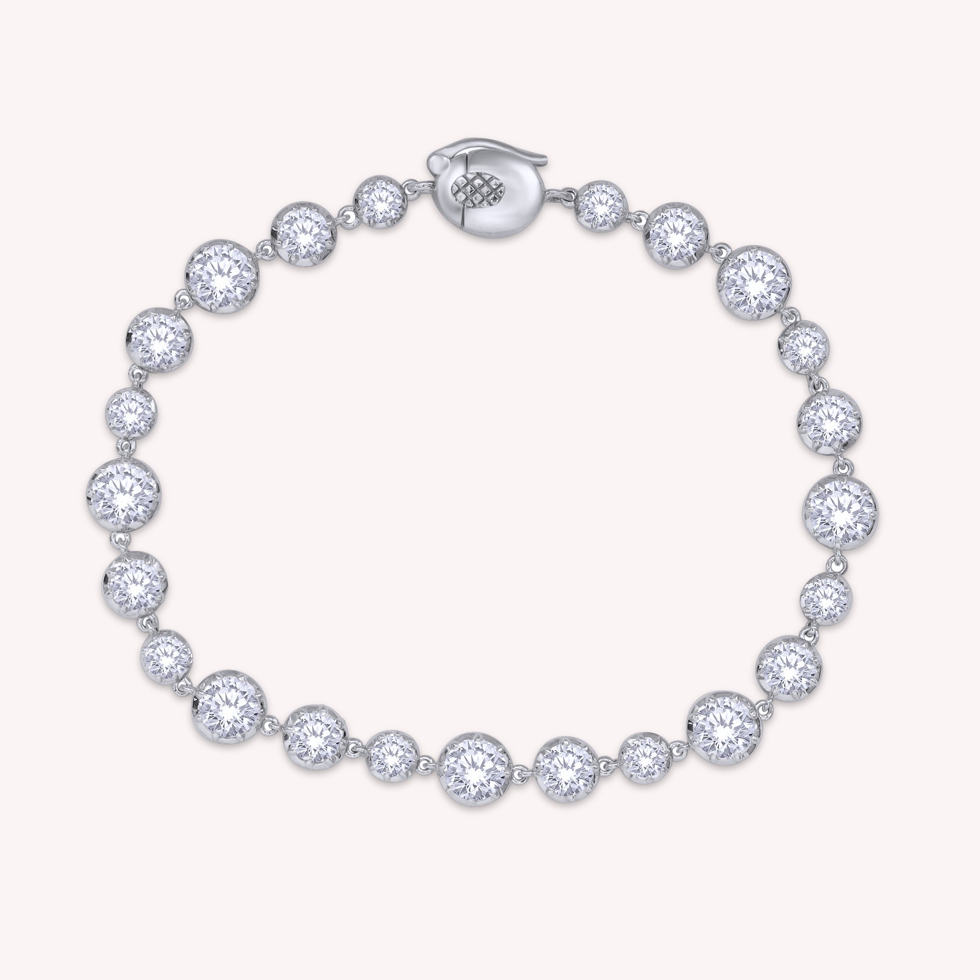 Round Shape Lab Grown Diamond Two Tone Georgian Victorian Style Tennis Link Chain Bracelet - 7.10 CTTW