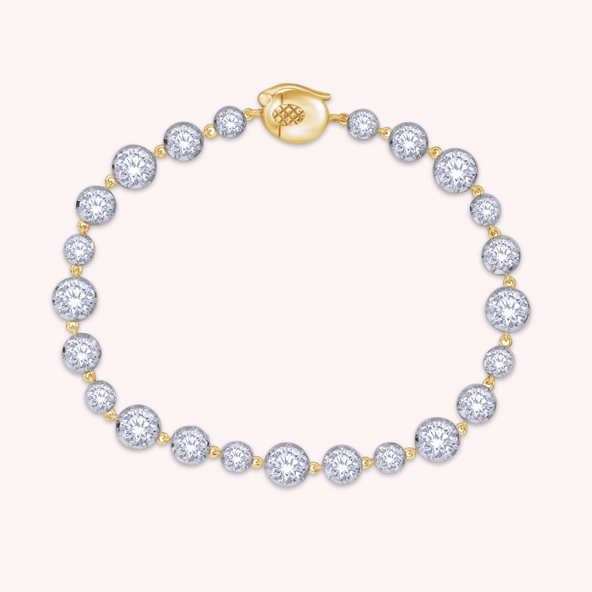 Round Shape Lab Grown Diamond Two Tone Georgian Victorian Style Tennis Link Chain Bracelet - 7.10 CTTW