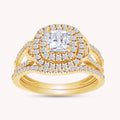 Princess and Round Cut Lab Grown Diamond Double Halo Split Shank Bridal Set Ring - 1.00 CTW