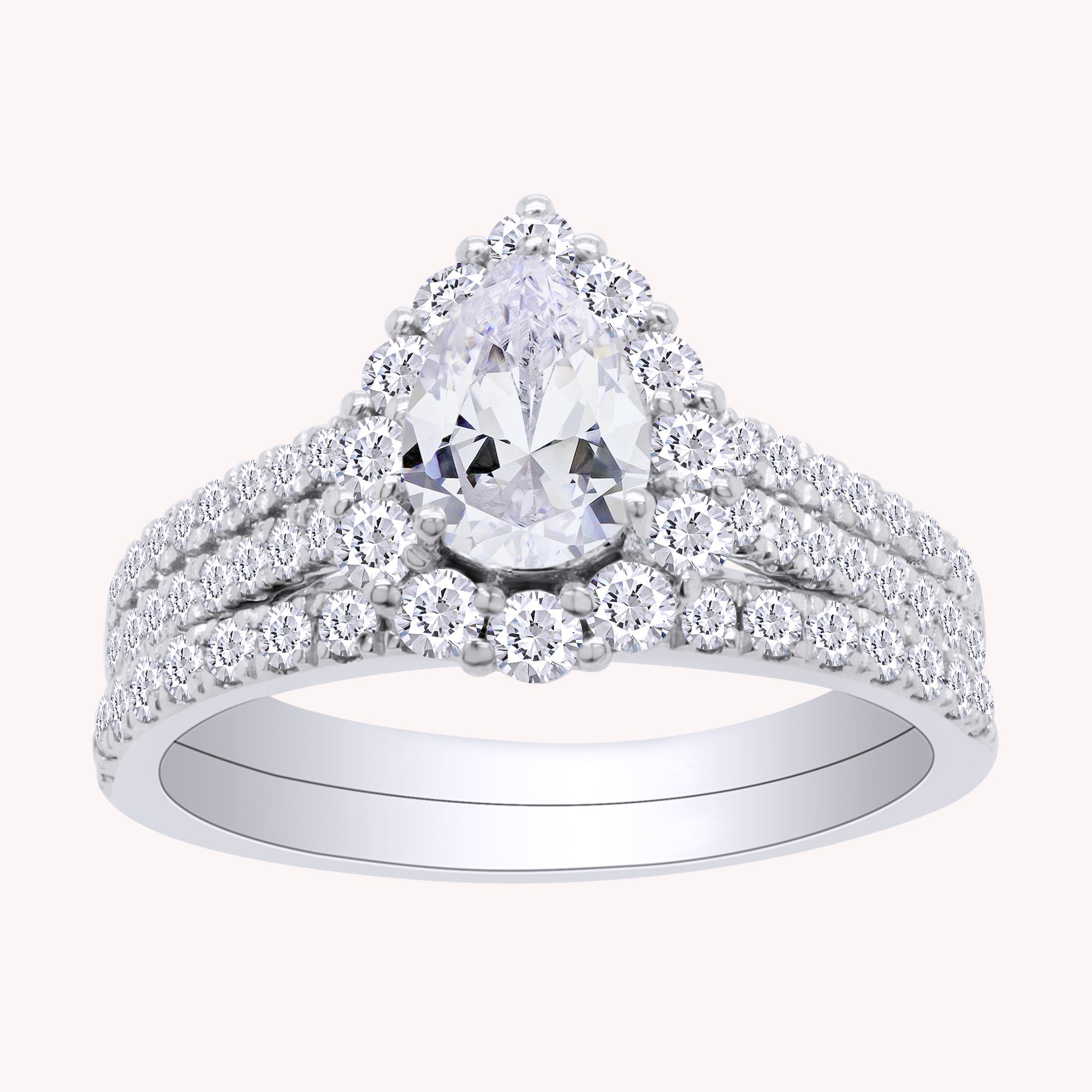 Pear and Round shape Lab Grown Diamond halo bridal set ring- 1.00 CTW