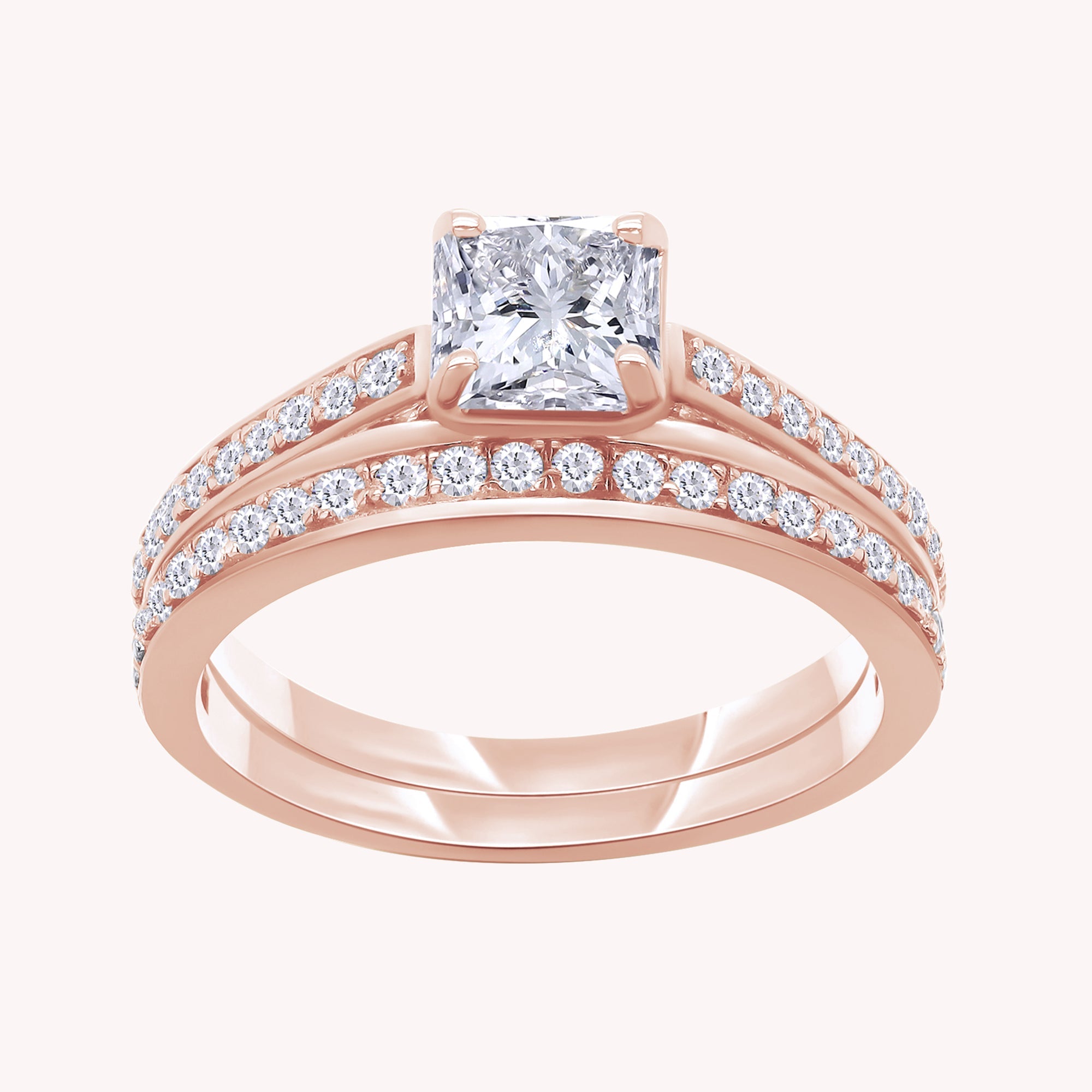 Princess and Round Cut Lab Grown Diamond Engagement Bridal Set Ring - 1.00 CTW