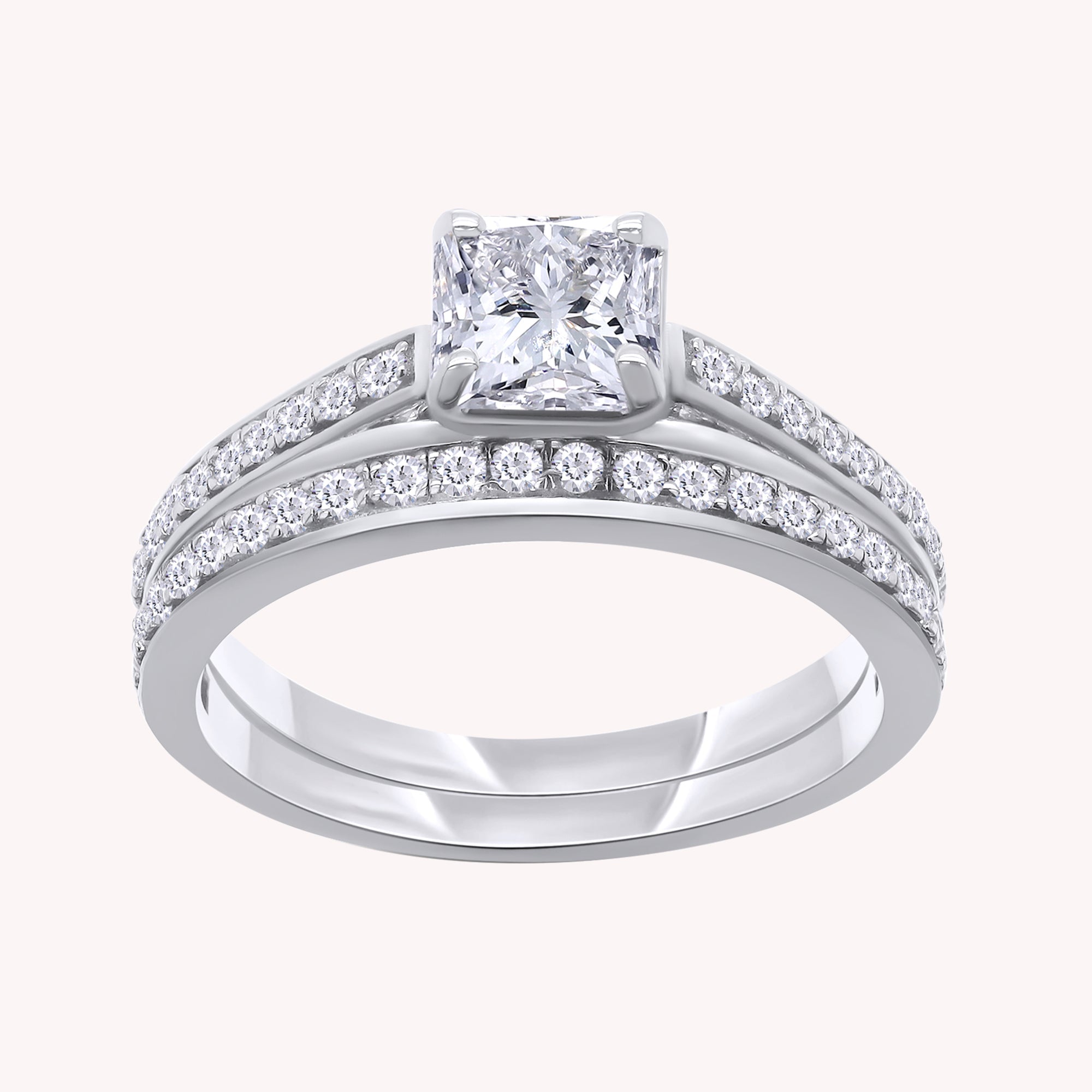 Princess and Round Cut Lab Grown Diamond Engagement Bridal Set Ring - 1.00 CTW
