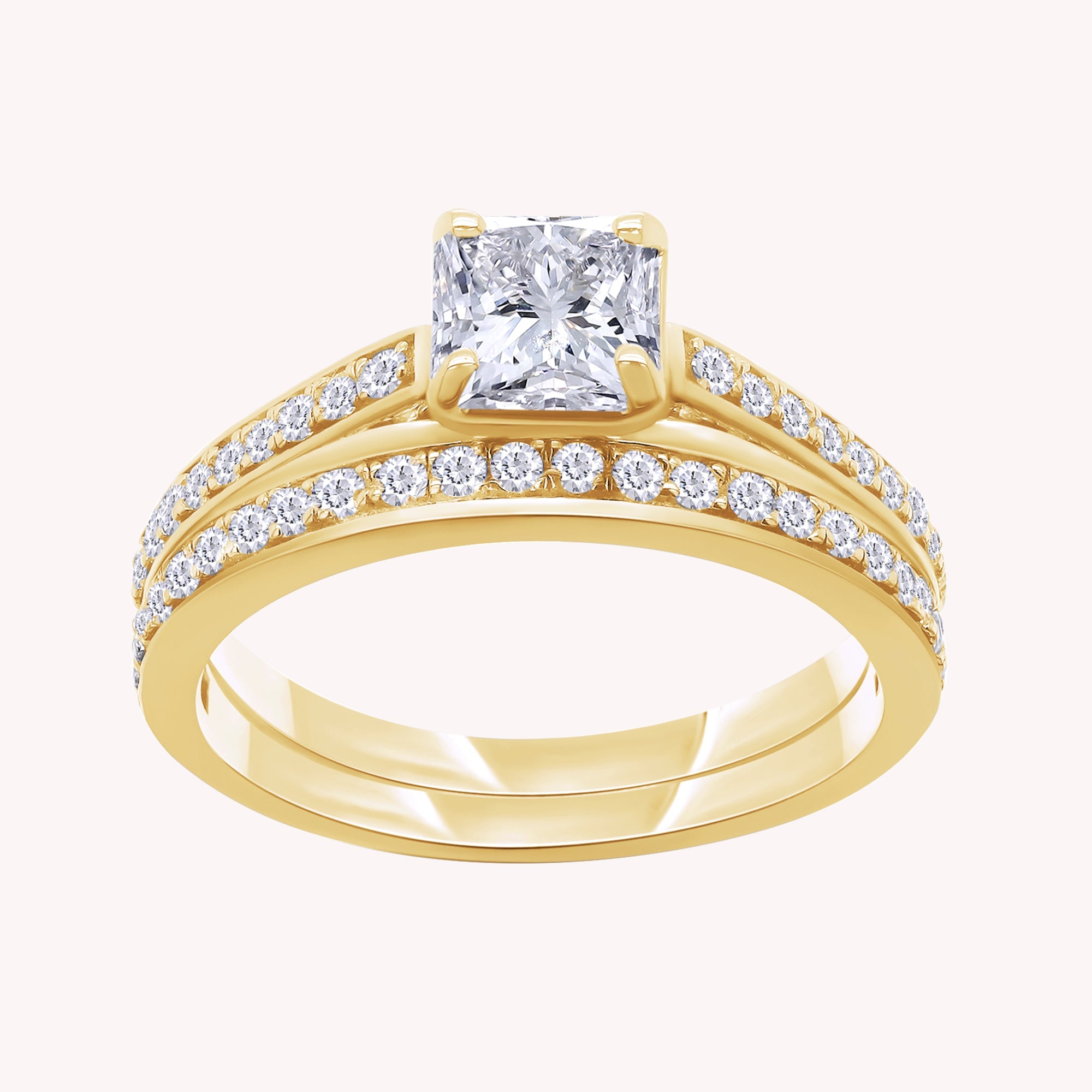Princess and Round Cut Lab Grown Diamond Engagement Bridal Set Ring - 1.00 CTW