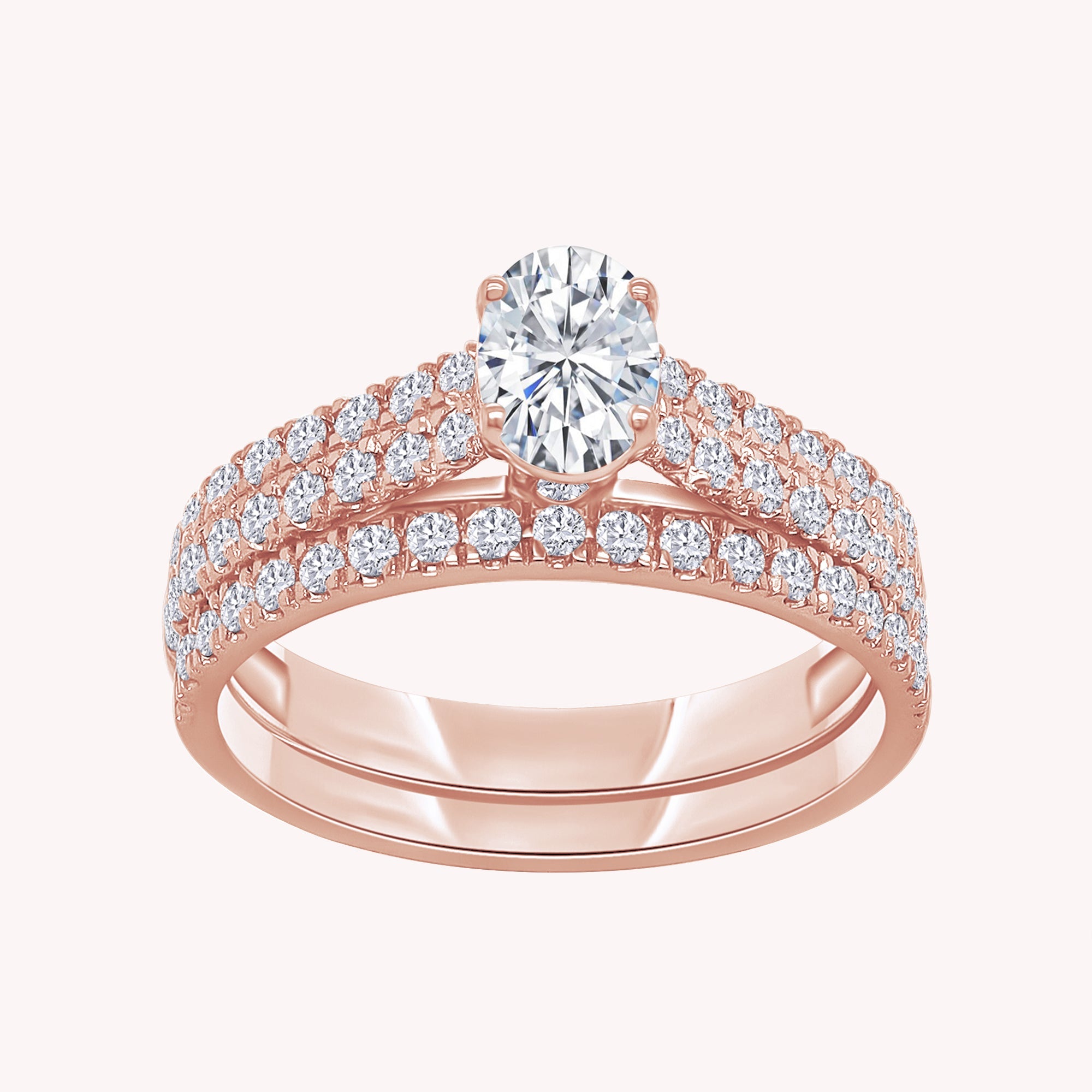 Oval and Round shape Halo Bridal Set Ring - 1.00 CTW