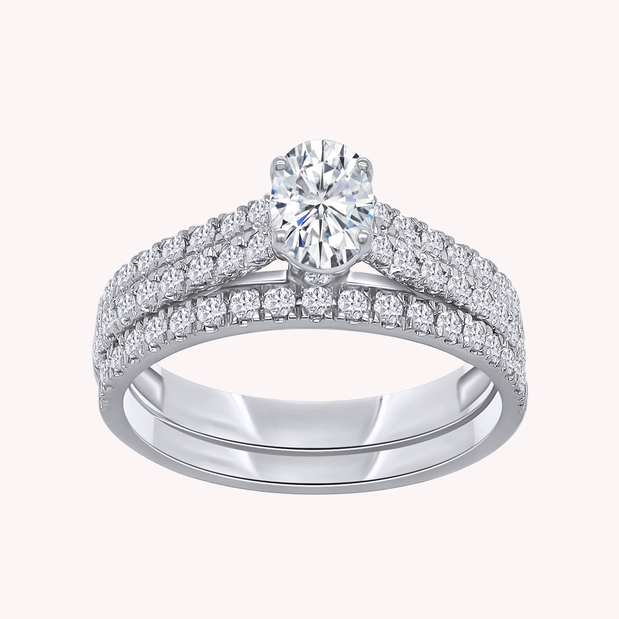 Oval and Round shape Halo Bridal Set Ring - 1.00 CTW