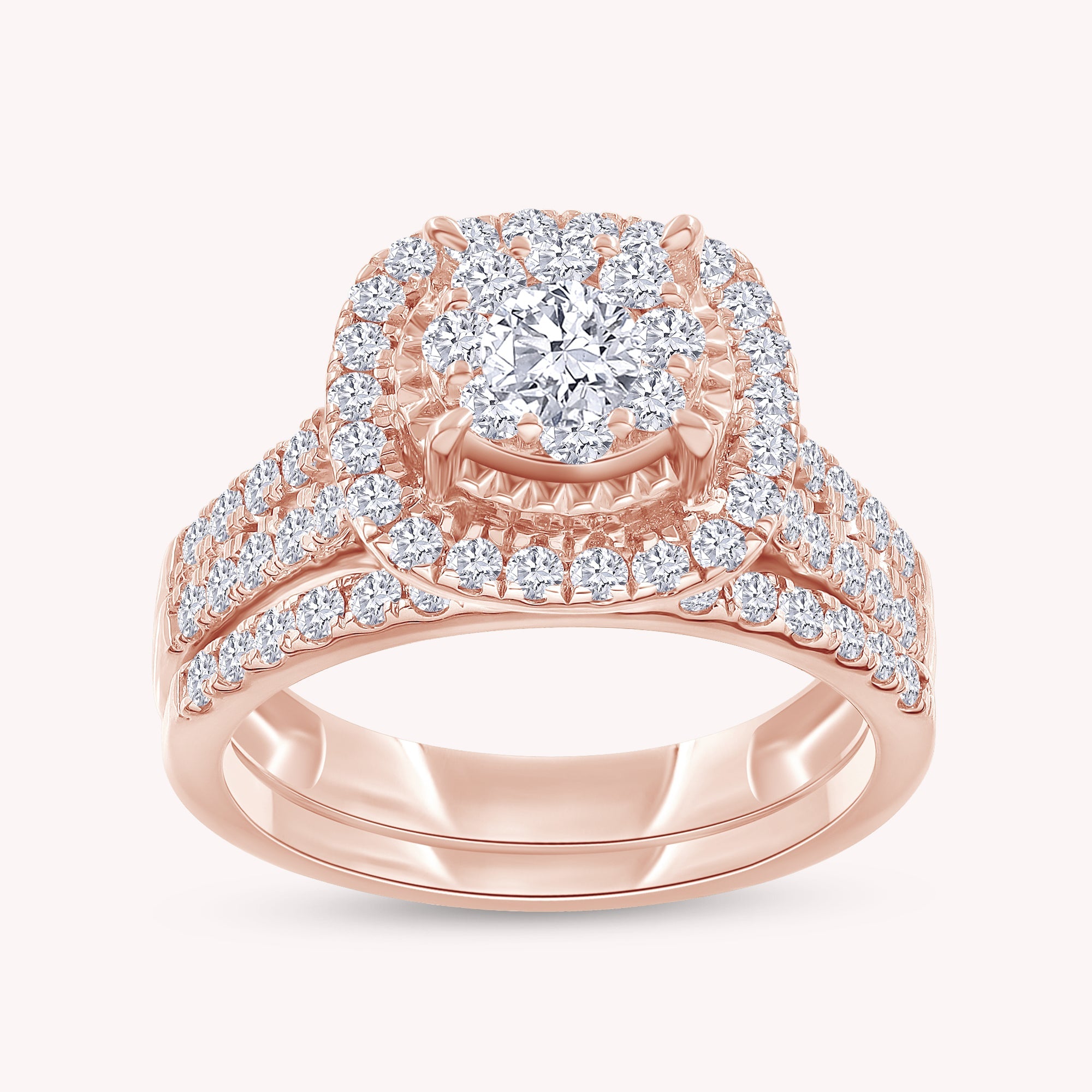 Round Shape Lab Grown Diamond Dazzling Cluster Engagement Bridal Set Ring - 1.00 CTW