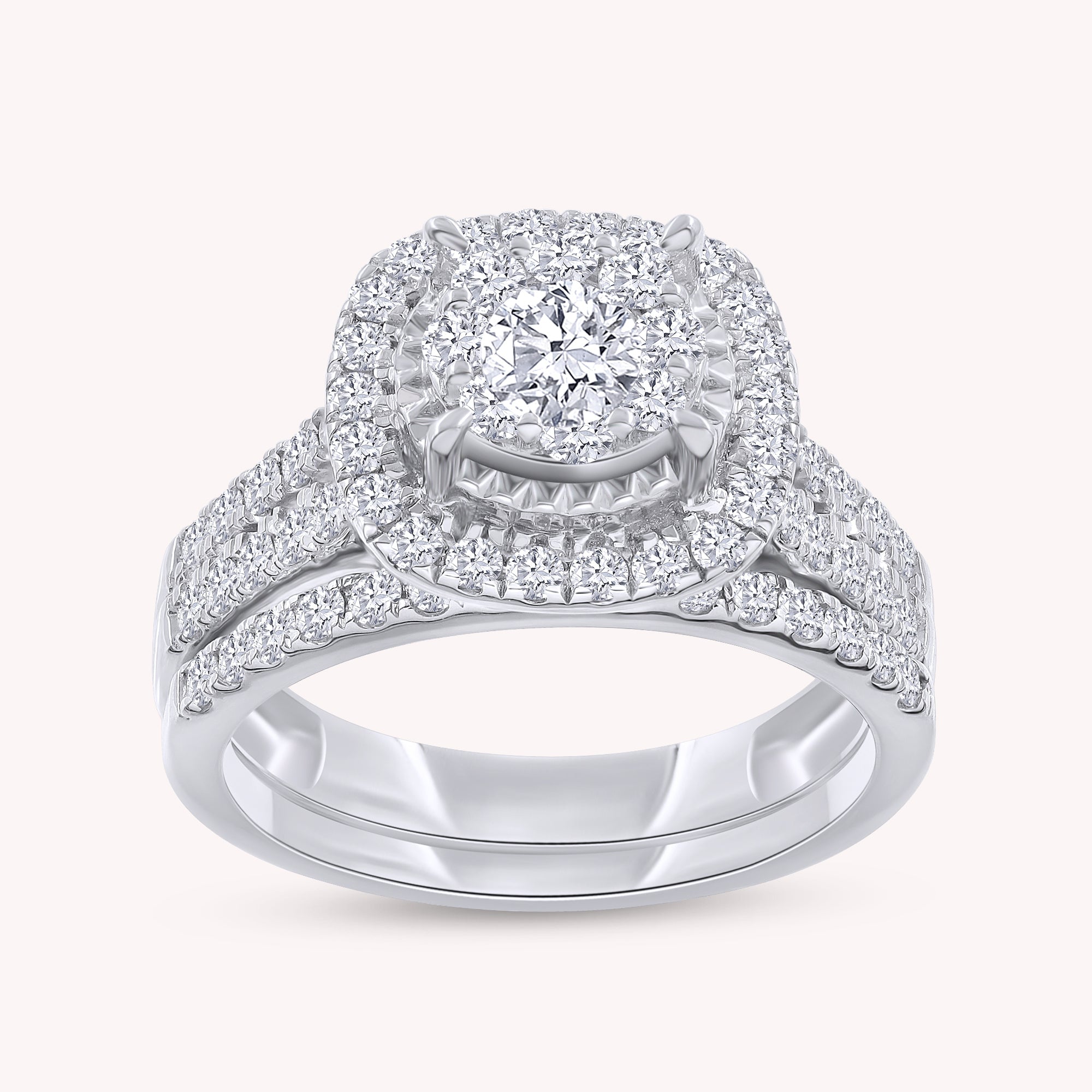 Round Shape Lab Grown Diamond Dazzling Cluster Engagement Bridal Set Ring - 1.00 CTW