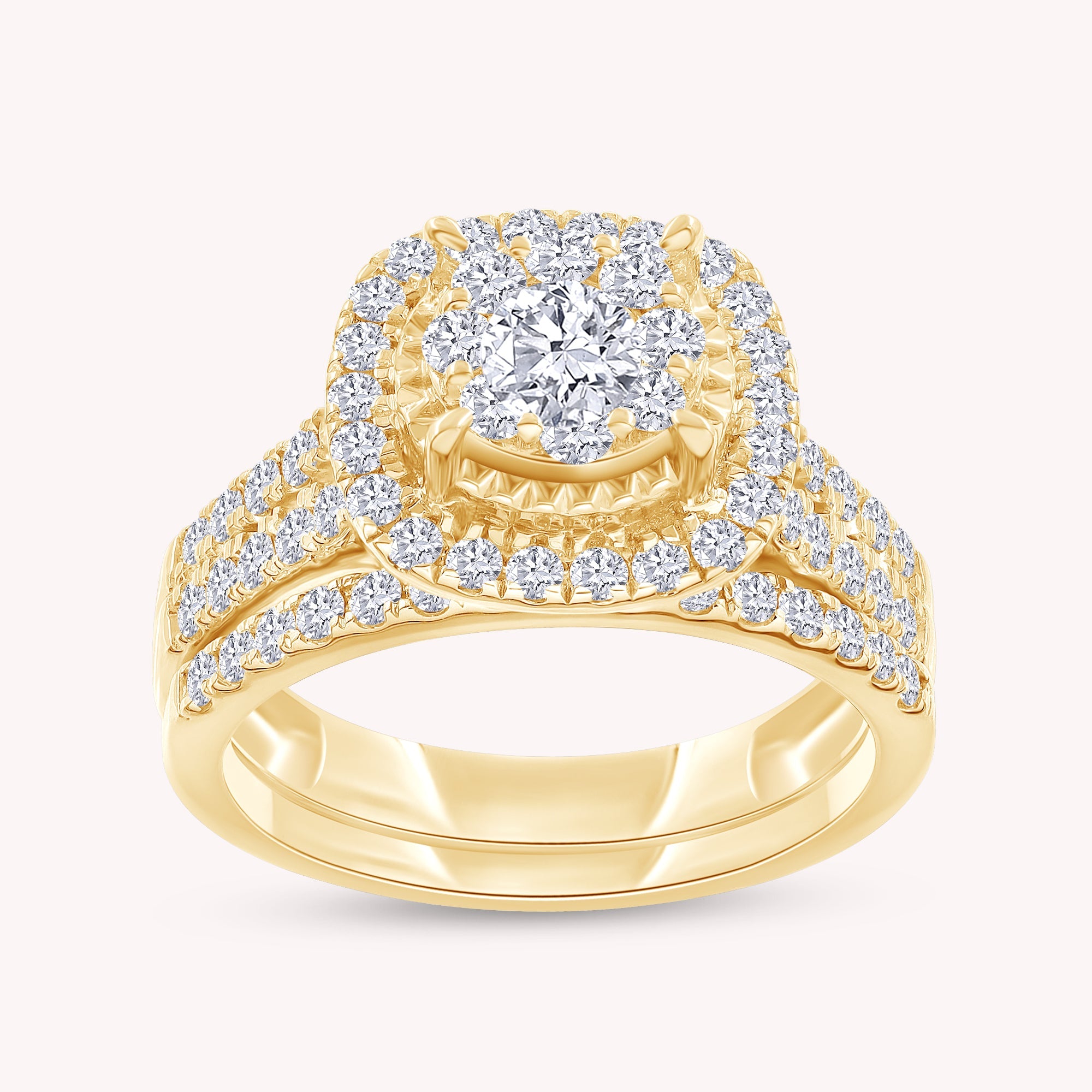 Round Shape Lab Grown Diamond Dazzling Cluster Engagement Bridal Set Ring - 1.00 CTW