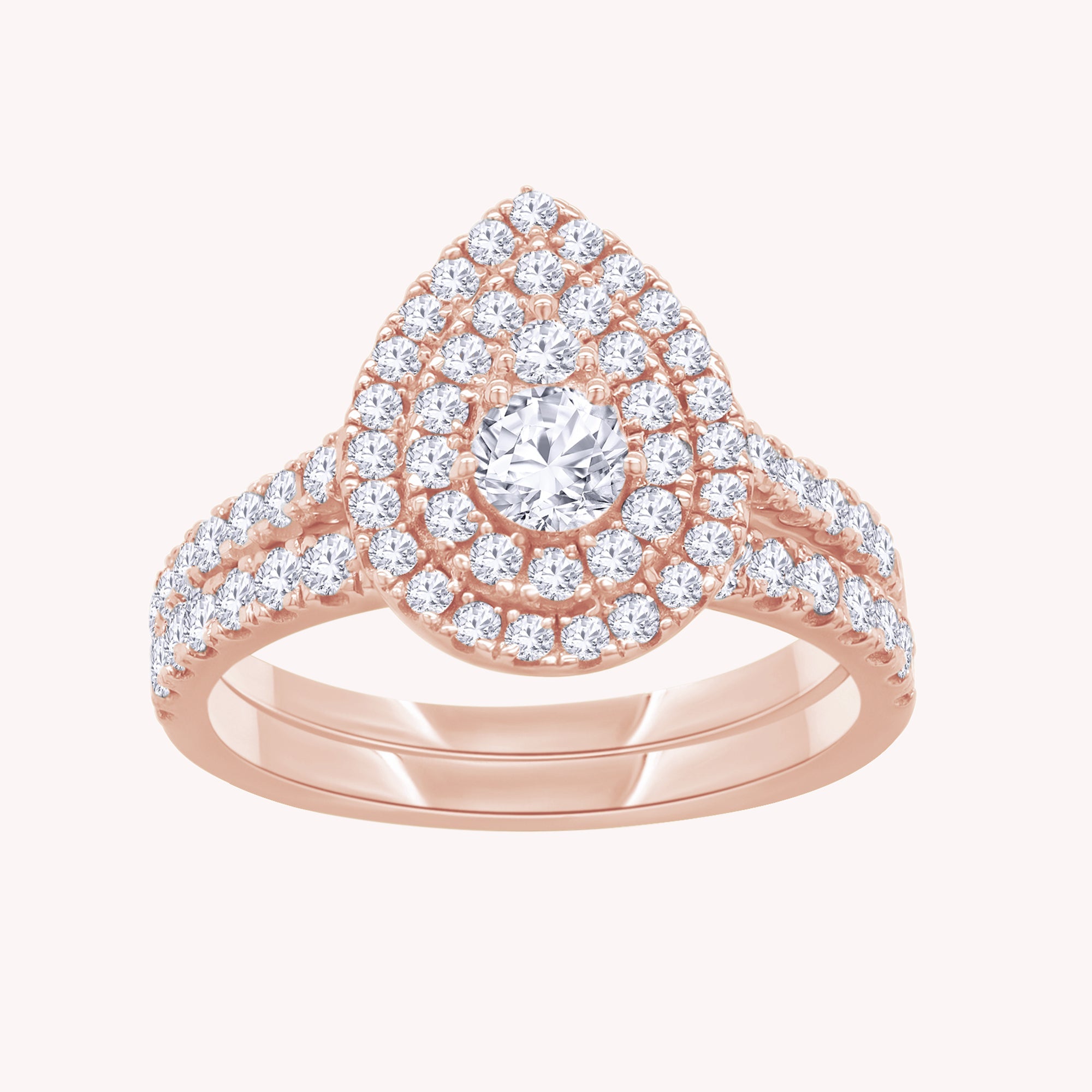 Round Shape Lab Grown Diamond Double Halo Bridal Set Ring - 1.00 CTW
