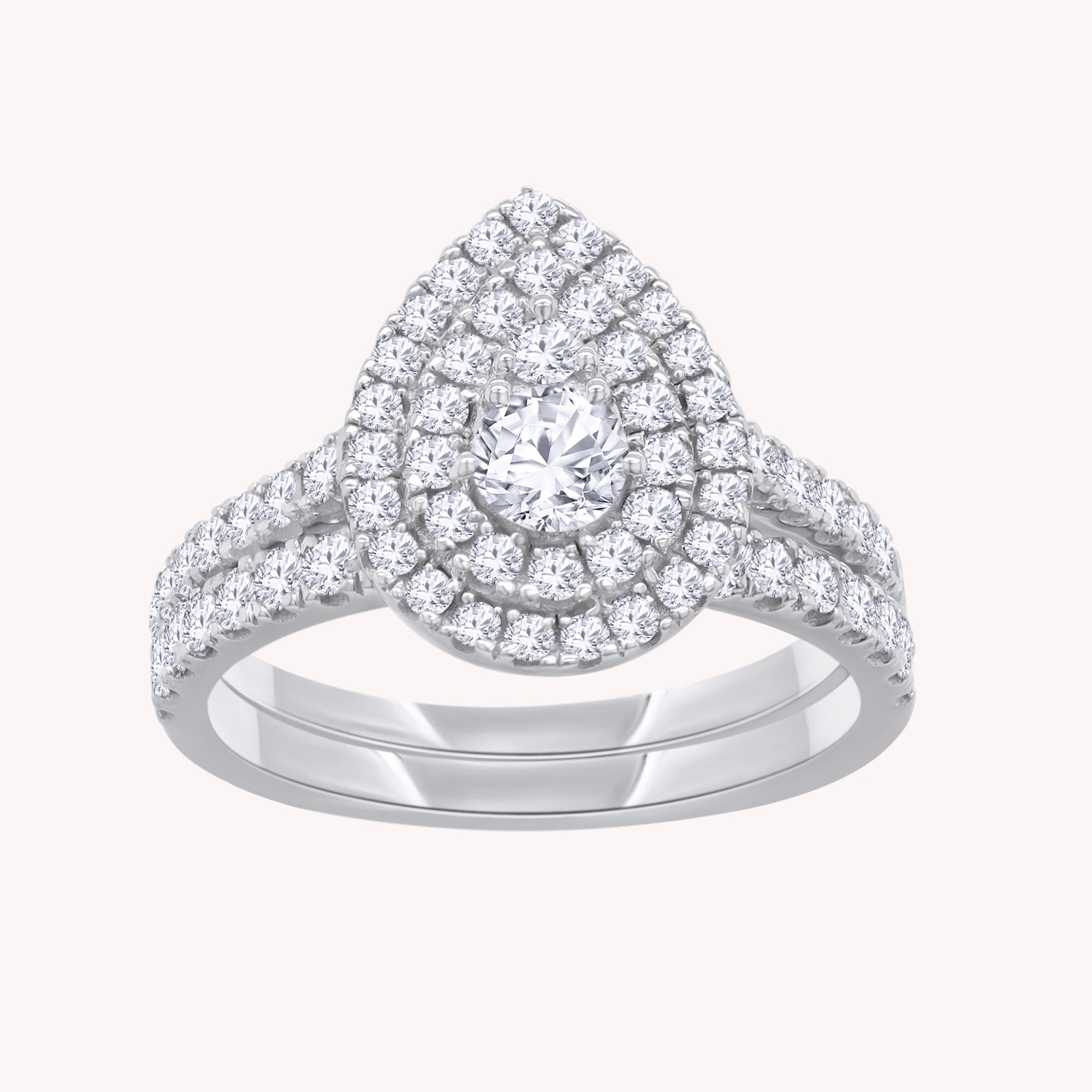 Round Shape Lab Grown Diamond Double Halo Bridal Set Ring - 1.00 CTW
