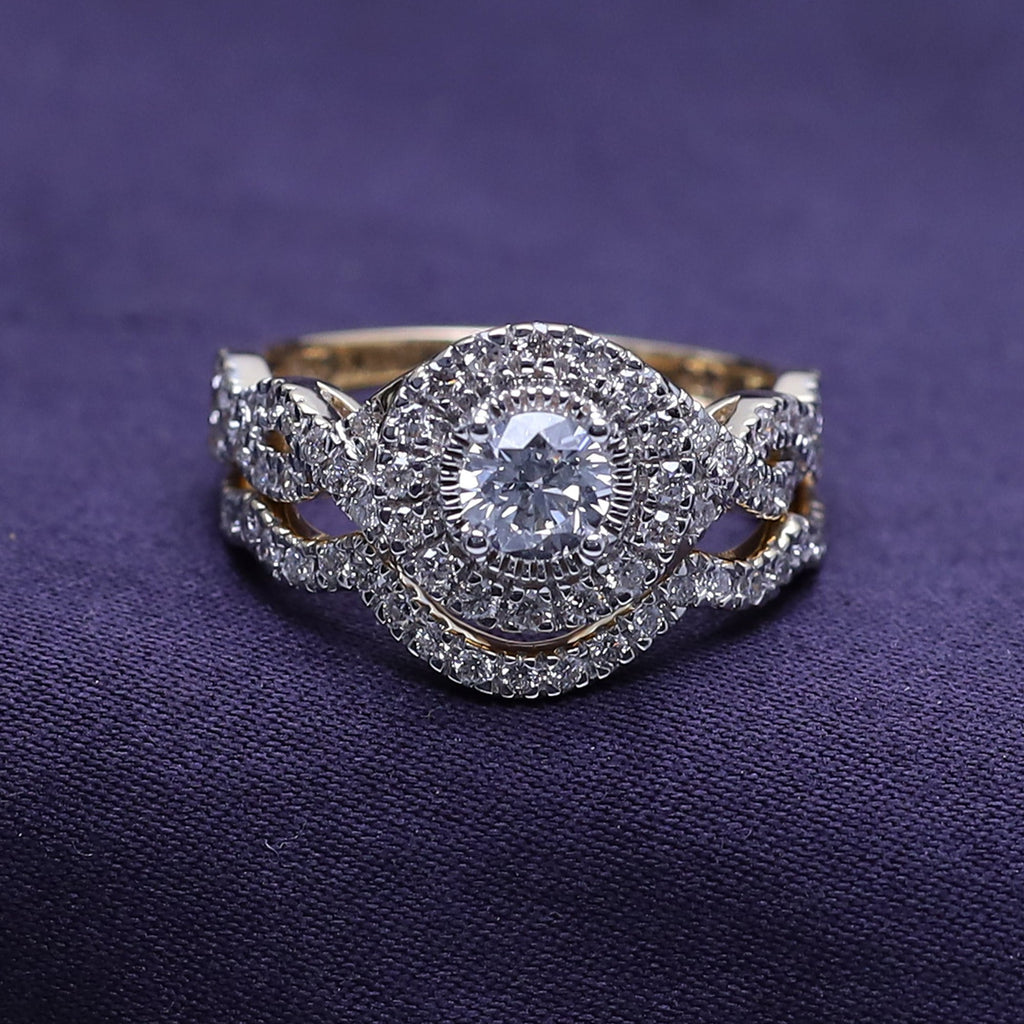 Round Shape Lab Grown Diamond Twisted Shank Bridal Set Ring - 1.00 CTW