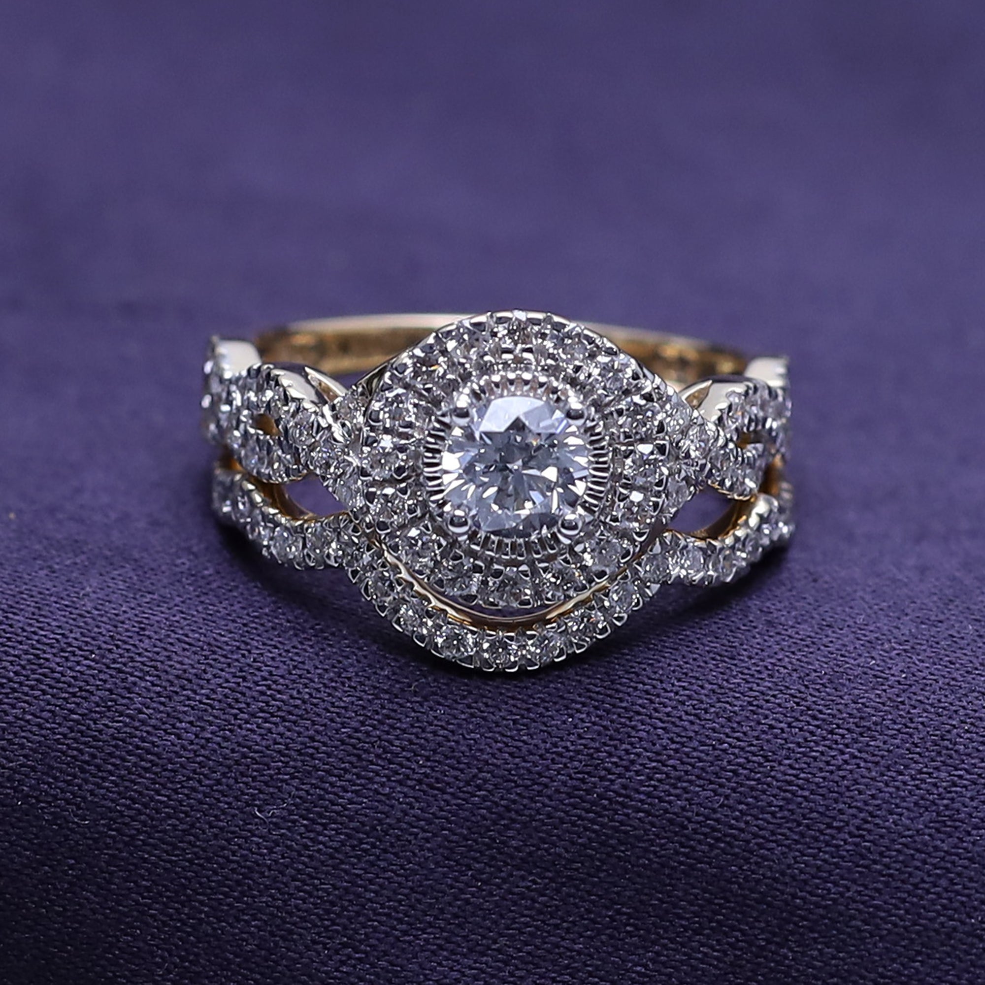 Round Shape Lab Grown Diamond Twisted Shank Bridal Set Ring - 1.00 CTW