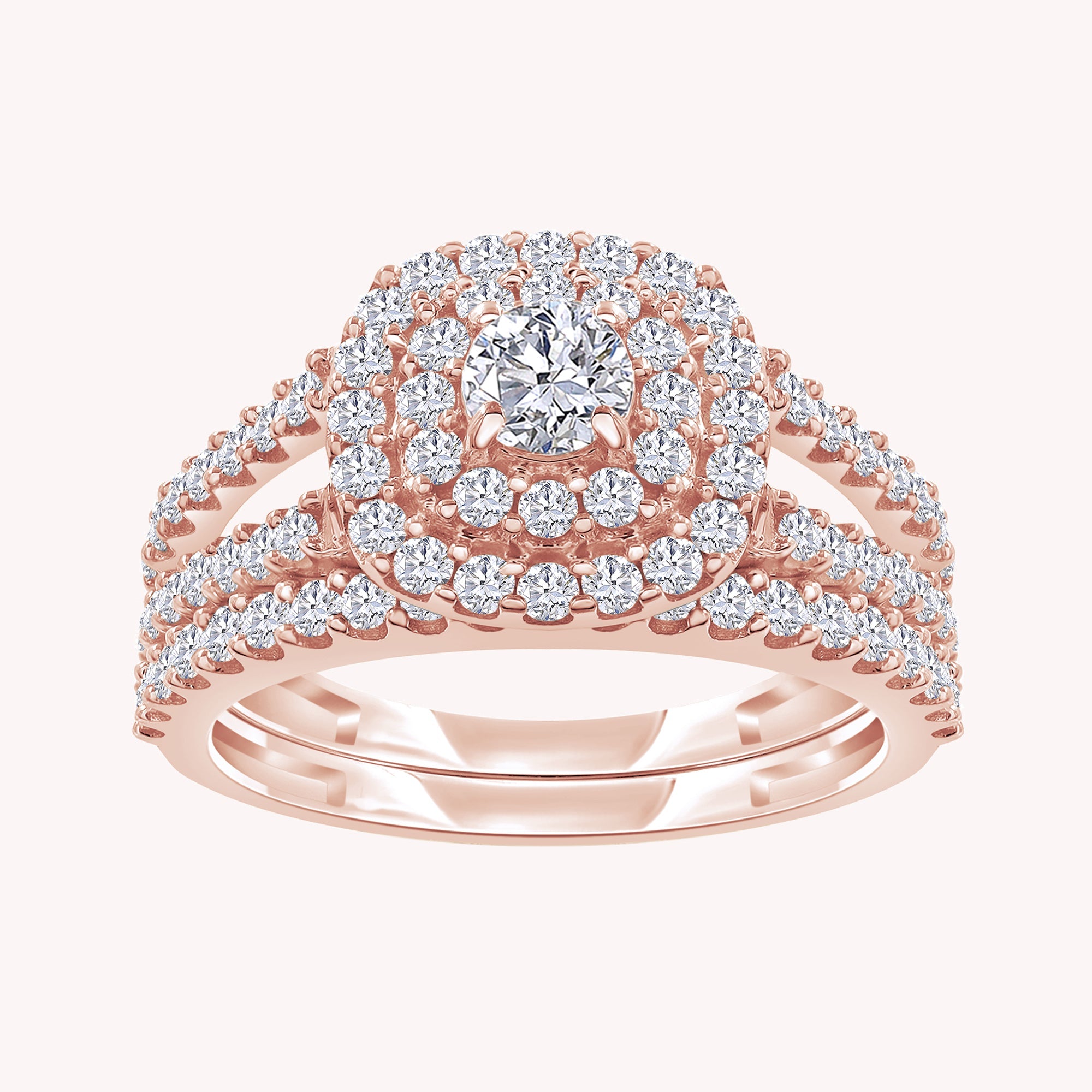 Round Shape Lab Grown Diamond Cluster Engagement Bridal Set Ring - 1.00 CTW