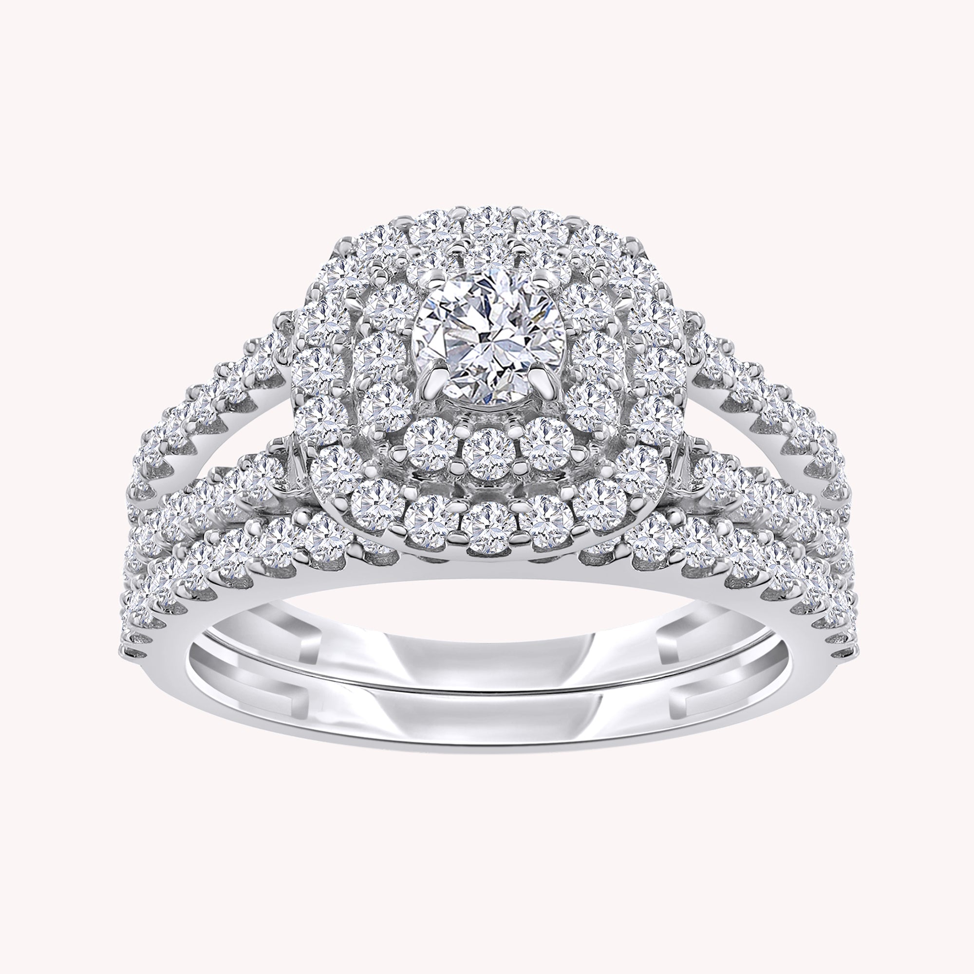 Round Shape Lab Grown Diamond Cluster Engagement Bridal Set Ring - 1.00 CTW