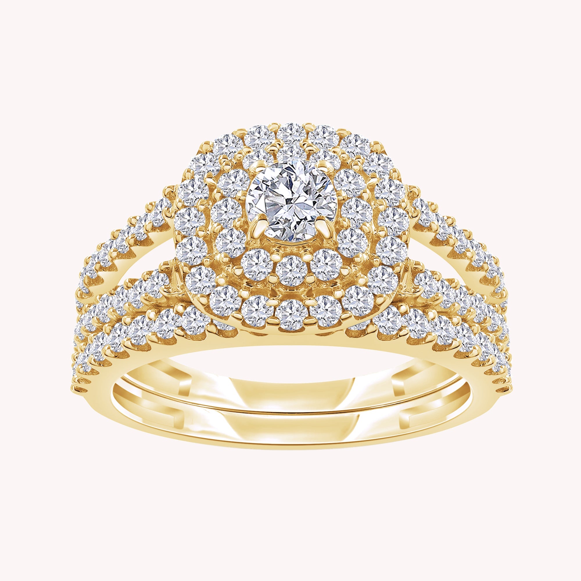 Round Shape Lab Grown Diamond Cluster Engagement Bridal Set Ring - 1.00 CTW
