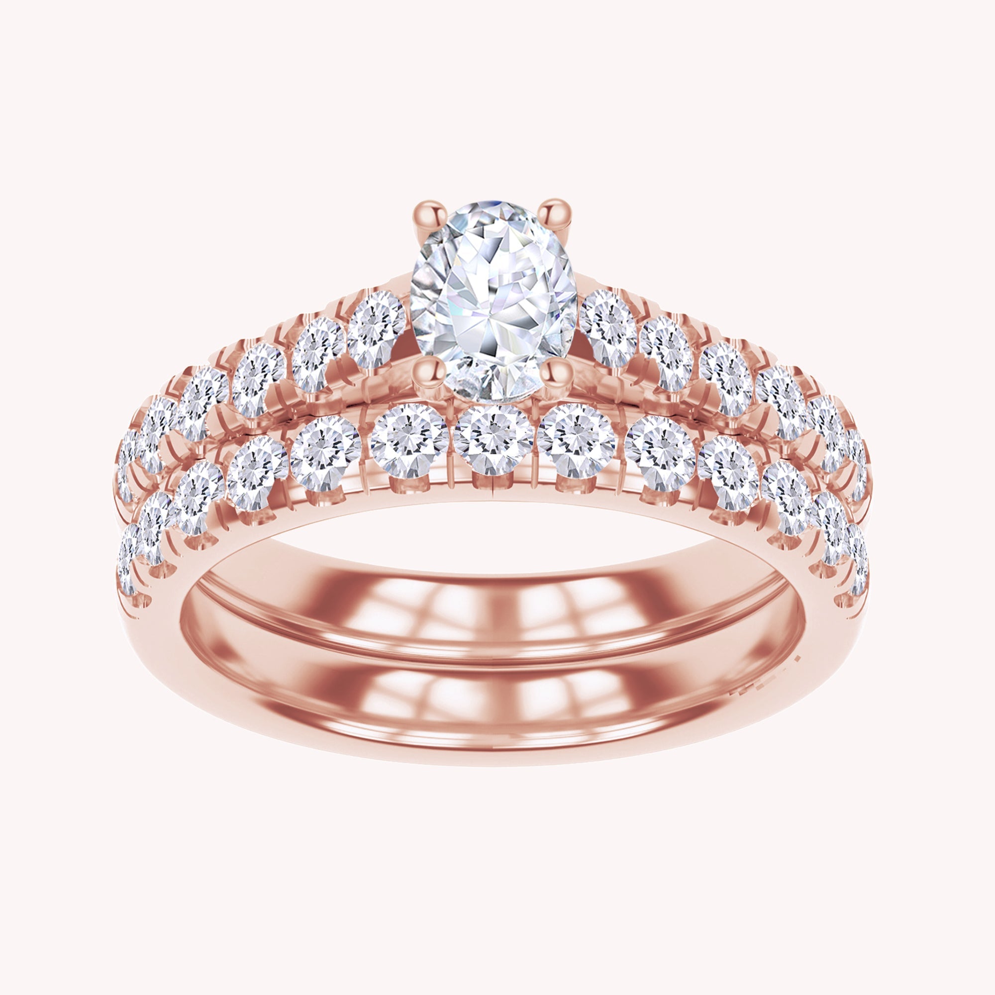 Oval and Round shape solitaire bridal set Ring - 1.00 CTW