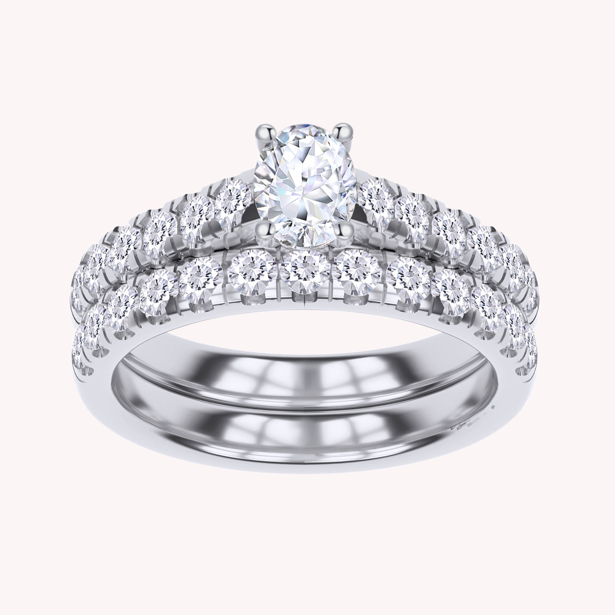 Oval and Round shape solitaire bridal set Ring - 1.00 CTW