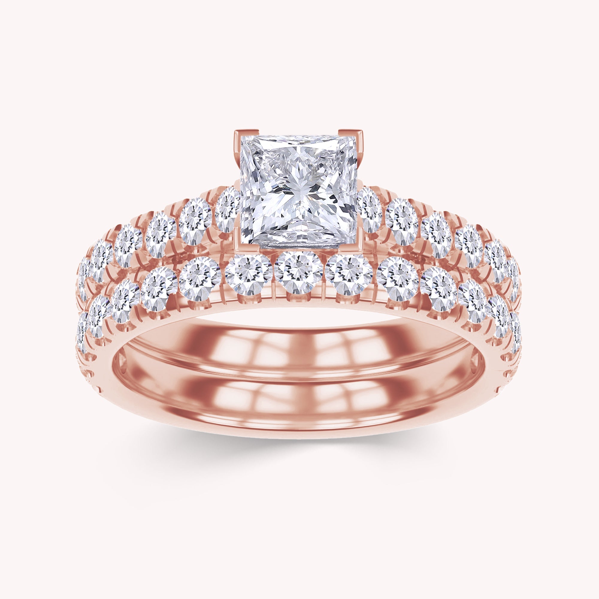 Princess and Round Shape Lab Grown Diamond Bridal Set Ring - 1.00 CTW