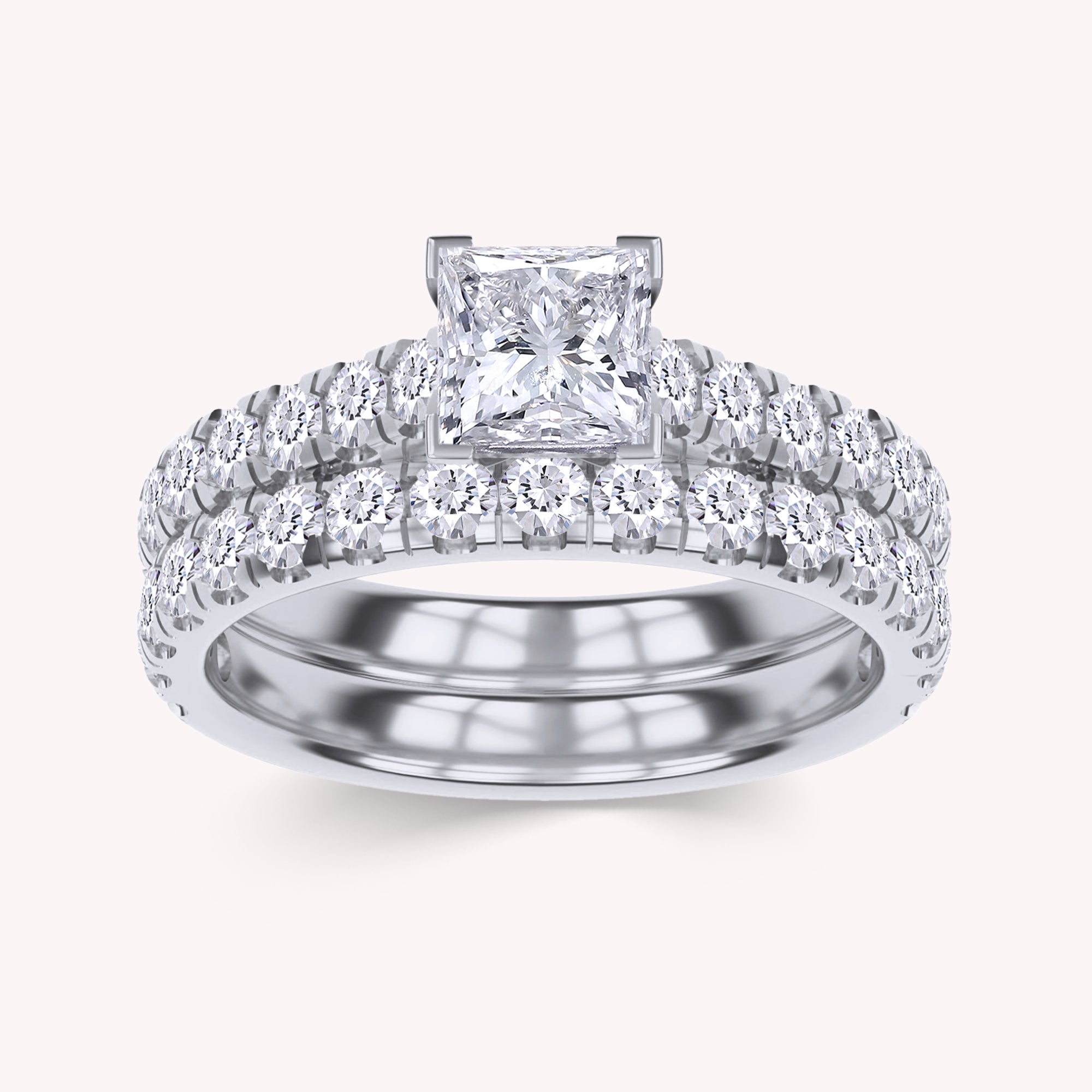 Princess and Round Shape Lab Grown Diamond Bridal Set Ring - 1.00 CTW
