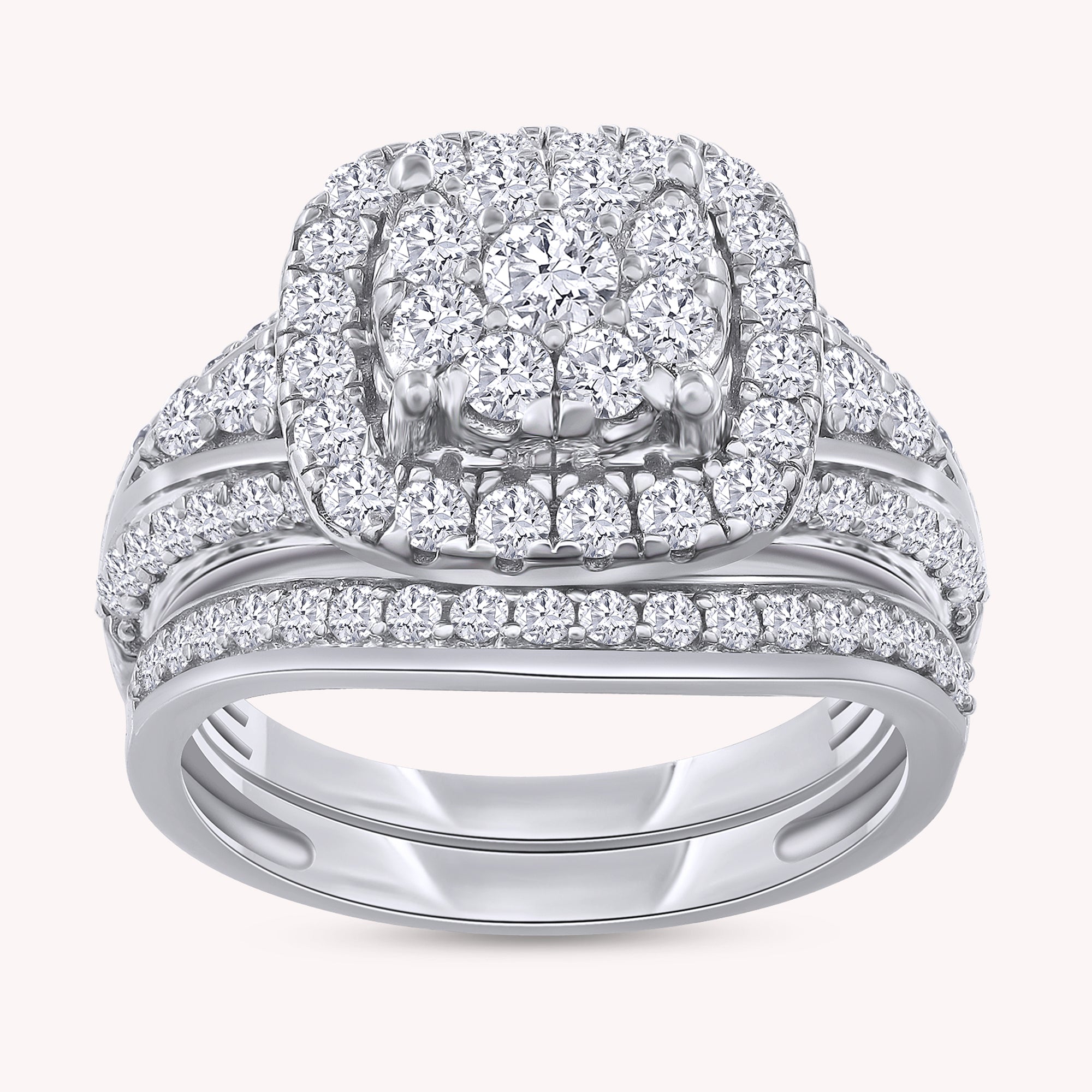 Round Shape Lab Grown Diamond Double Halo Bridal Ring Set Ring- 1.00 CTW