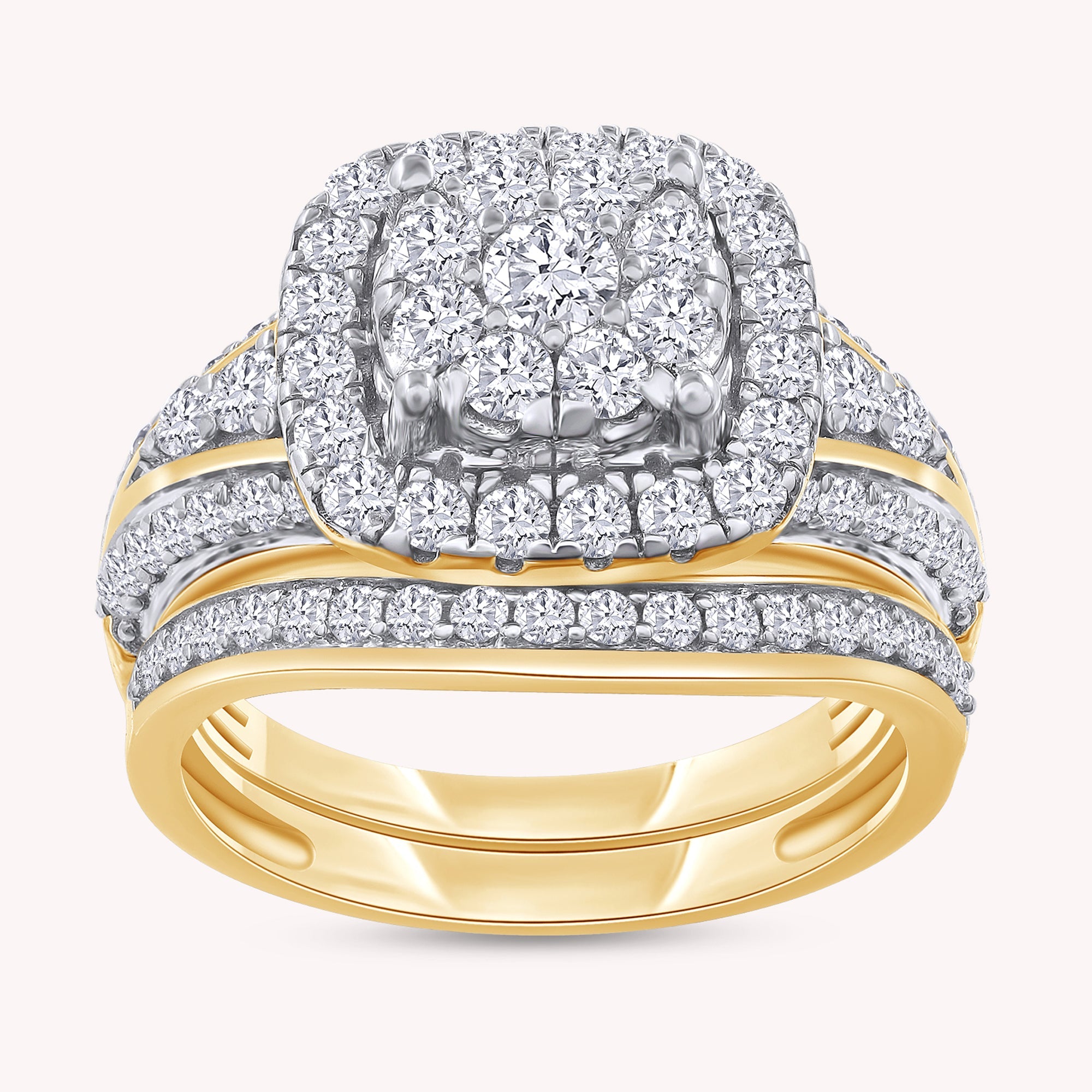 Round Shape Lab Grown Diamond Double Halo Bridal Ring Set Ring- 1.00 CTW