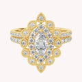 Marquise and Round Lab Grown Diamond Halo Beaded Bridal Set Ring - 1.00 CTW