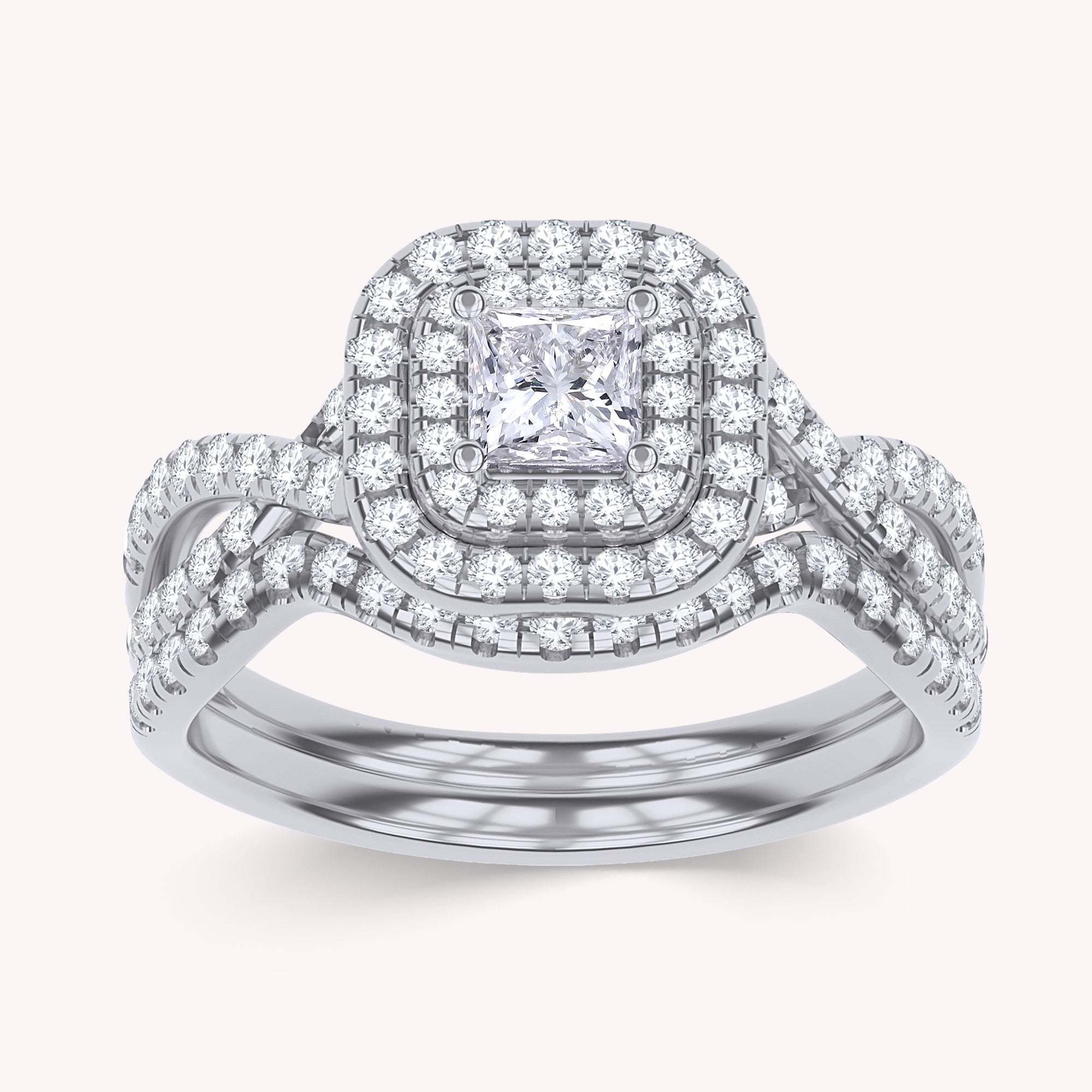 Princess & Round Shape Lab Grown Diamond Twisted Shank Bridal Set Ring - 1.00 CTW