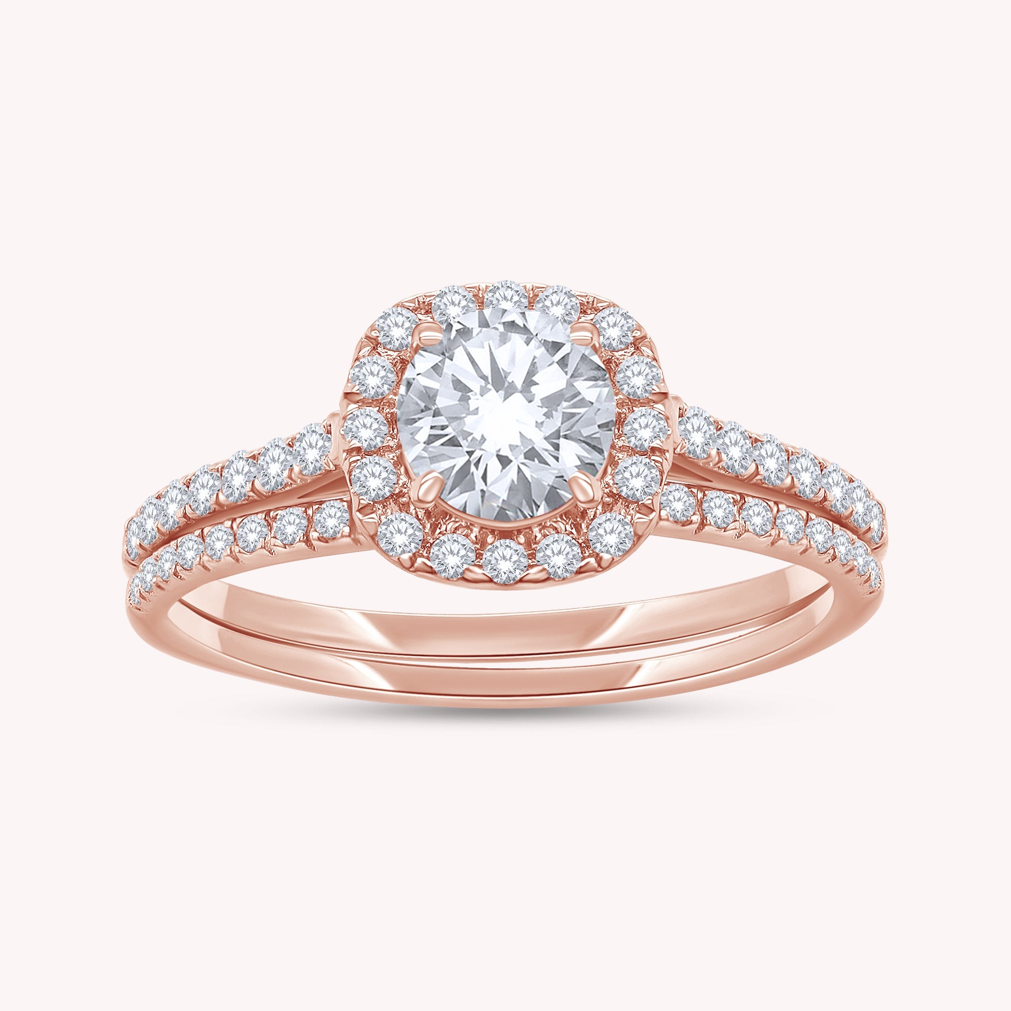 Round Shape Lab Grown Diamond Brillant Halo Bridal Set Ring - 1.00 CTW