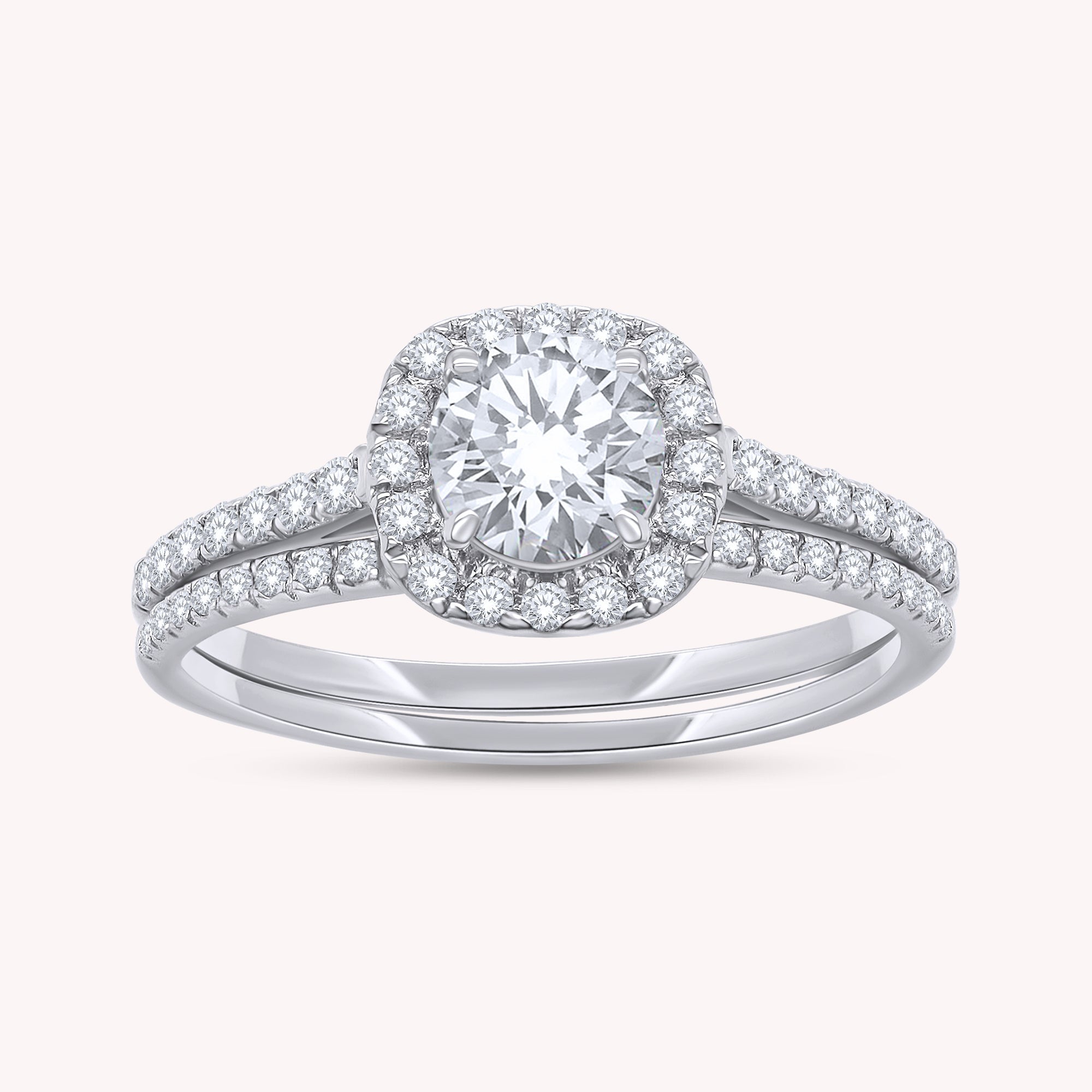 Round Shape Lab Grown Diamond Brillant Halo Bridal Set Ring - 1.00 CTW