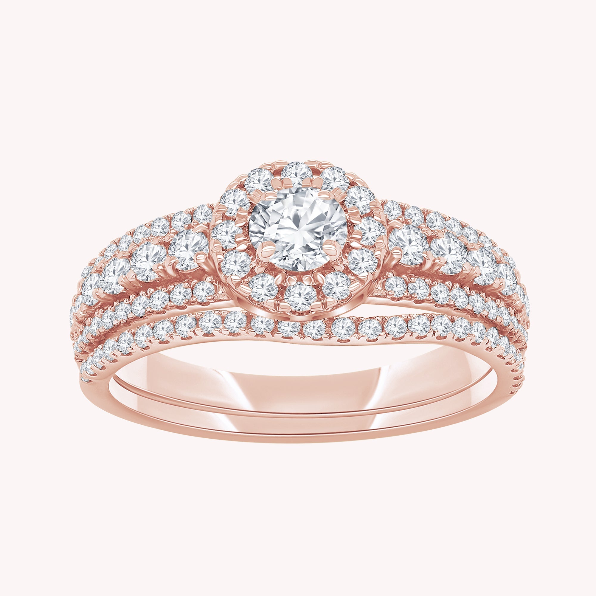 Round Shape Lab Grown Diamond Halo Engagement Bridal Set Ring - 1.00 CTW