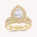 Pear and Round Shape Lab Grown Diamond Teardrop Double Halo Bridal Set Ring - 1.00 CTW