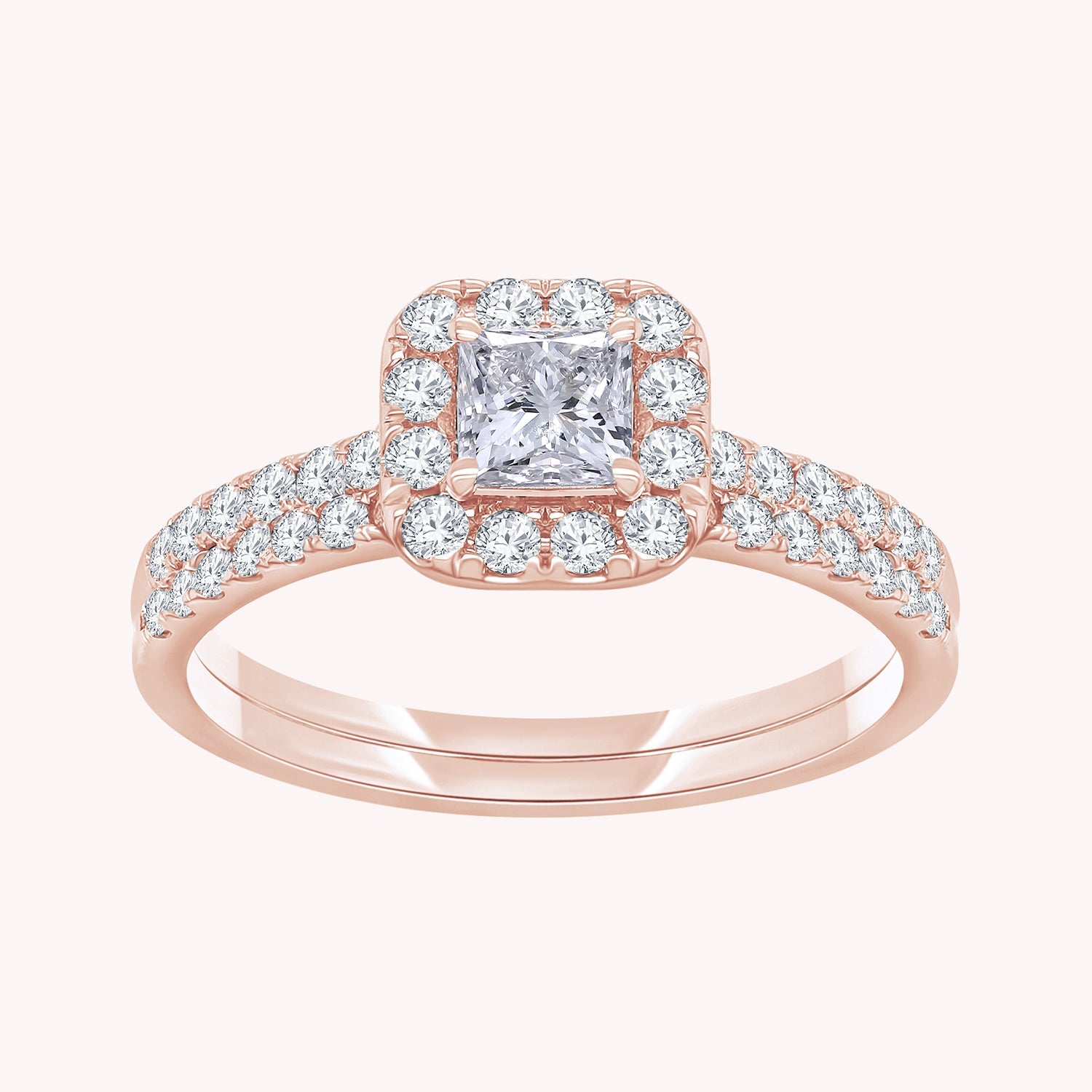 Princess and Round Shape Lab Grown Diamond Double Band Cluster Bridal Set Ring - 1.00 CTW