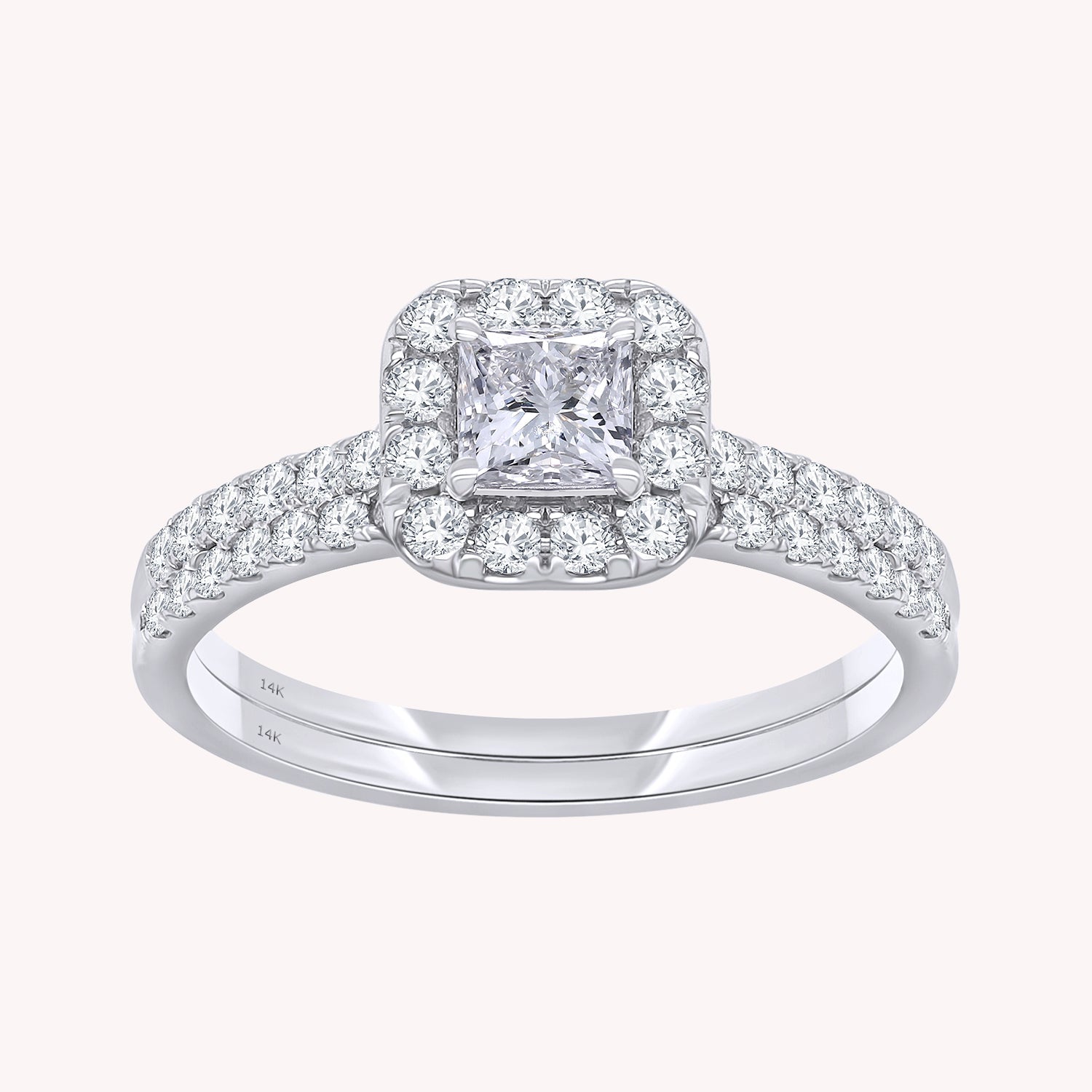 Princess and Round Shape Lab Grown Diamond Double Band Cluster Bridal Set Ring - 1.00 CTW