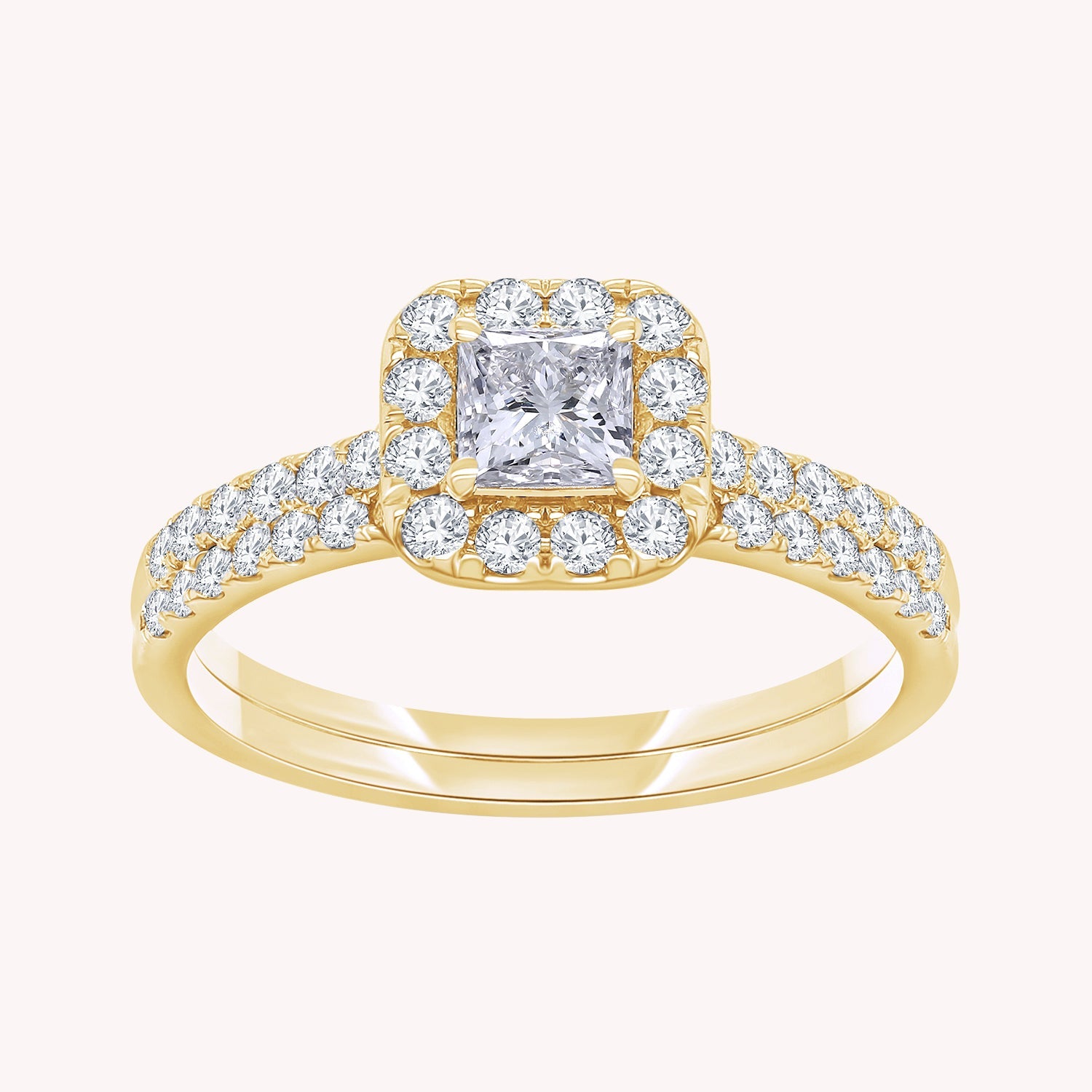 Princess and Round Shape Lab Grown Diamond Double Band Cluster Bridal Set Ring - 1.00 CTW