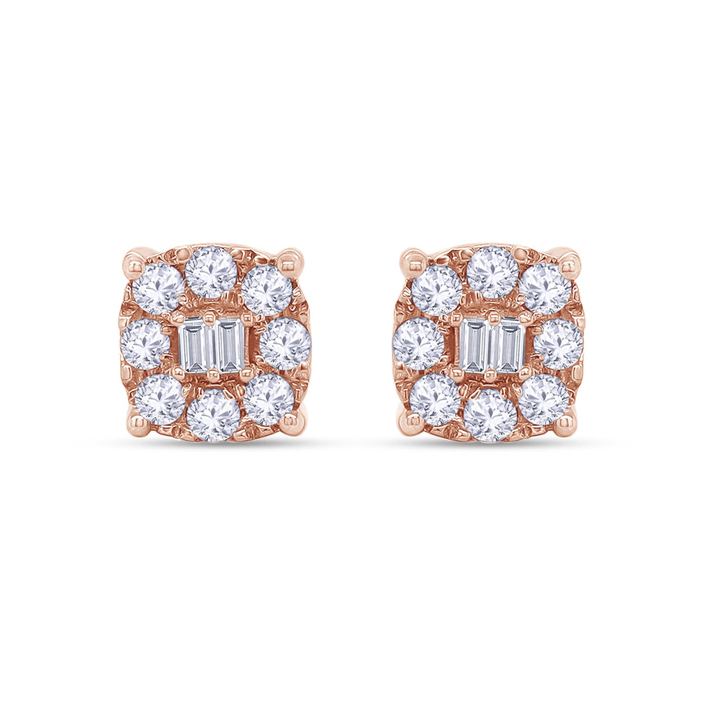 Round and Baguette 0.25 Carat Lab Grown Diamond Square Stud Earrings
