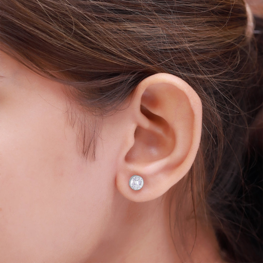 Tapered Baguette and Round Shape Lab Grown Diamond Sparkling Stud Earrings