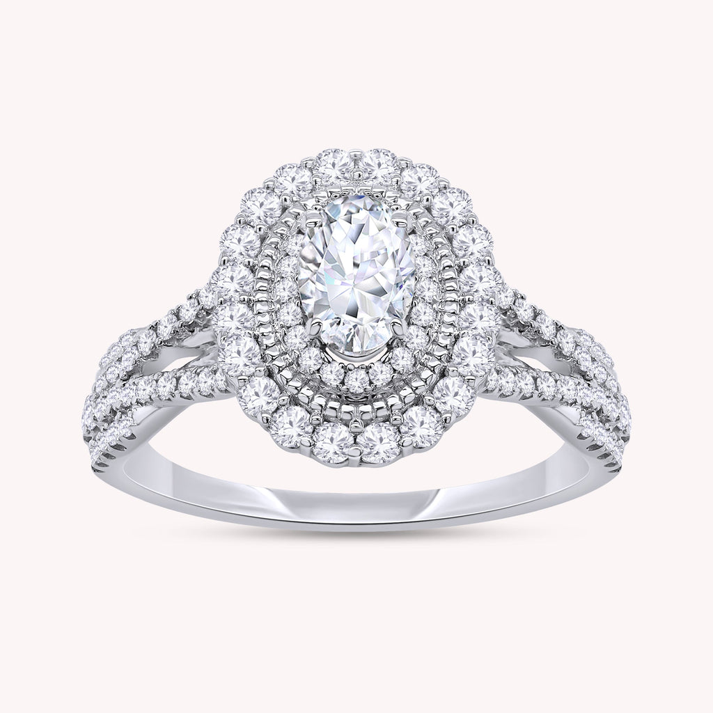 Lab Grown Diamond Halo Split Shank Engagement Ring - 1.00 CTW