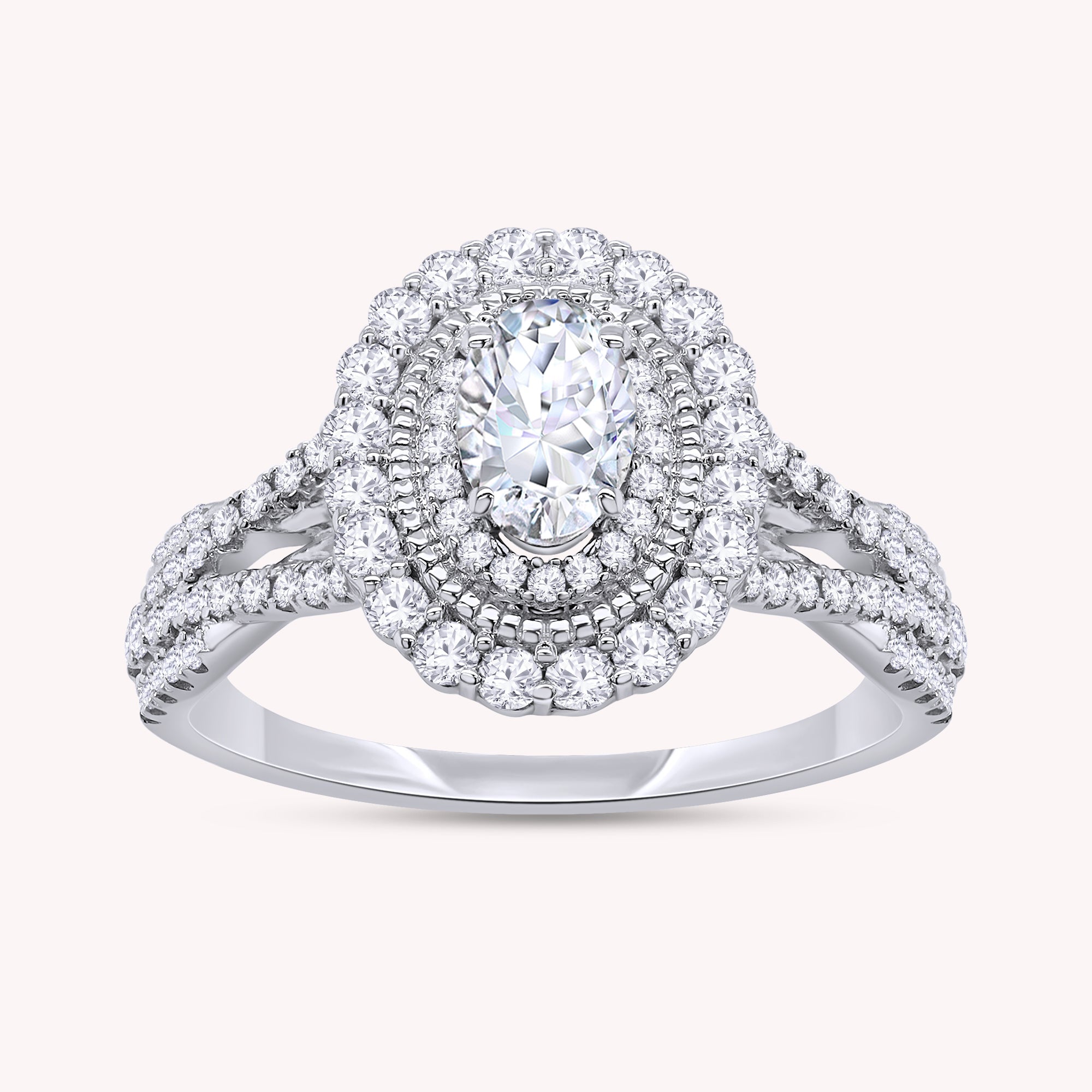 Lab Grown Diamond Halo Split Shank Engagement Ring - 1.00 CTW