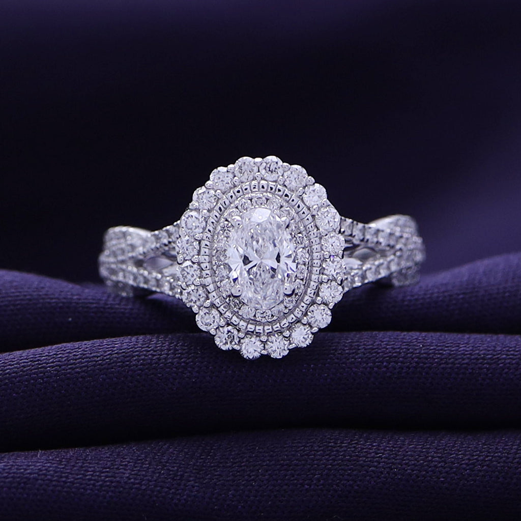 Lab Grown Diamond Halo Split Shank Engagement Ring - 1.00 CTW