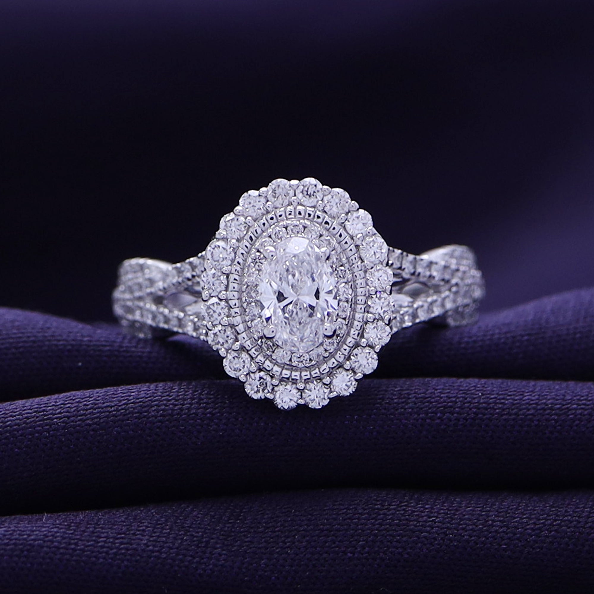Lab Grown Diamond Halo Split Shank Engagement Ring - 1.00 CTW