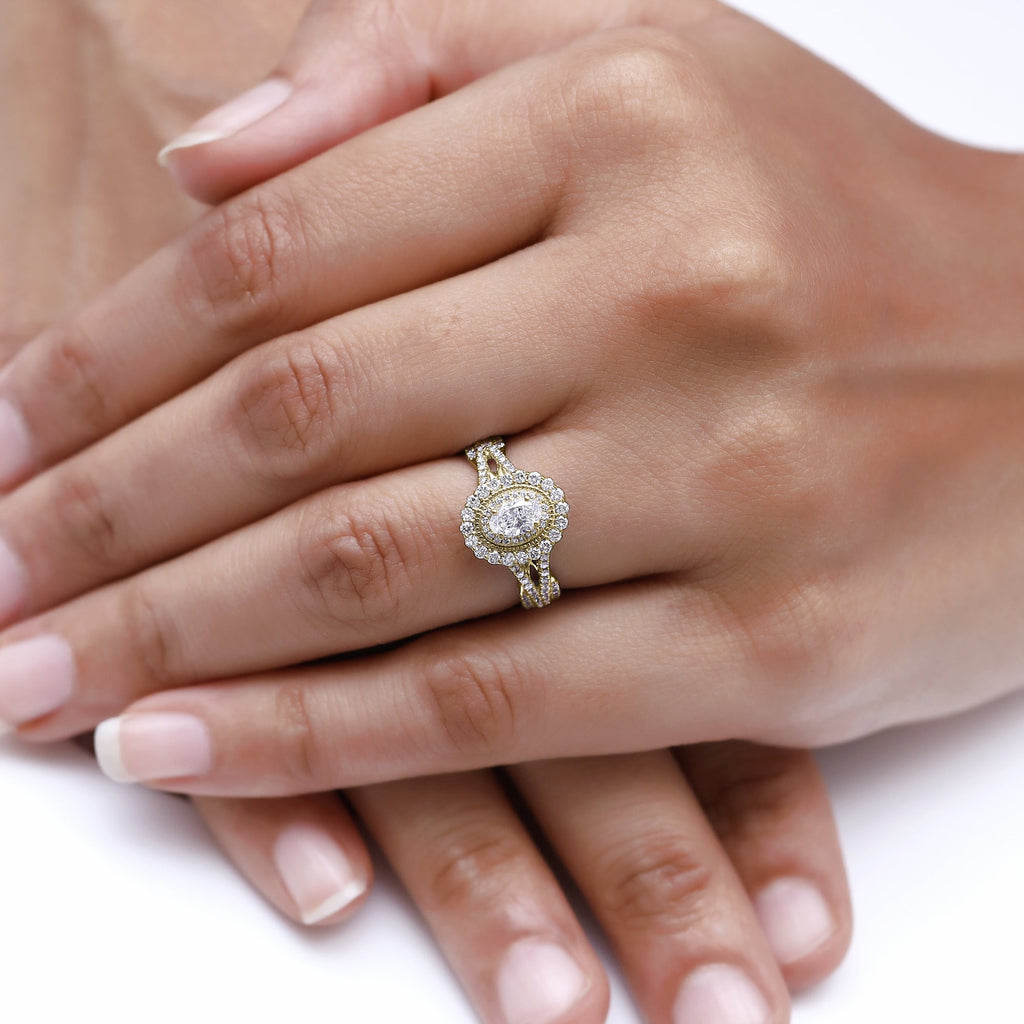 Lab Grown Diamond Halo Split Shank Engagement Ring - 1.00 CTW