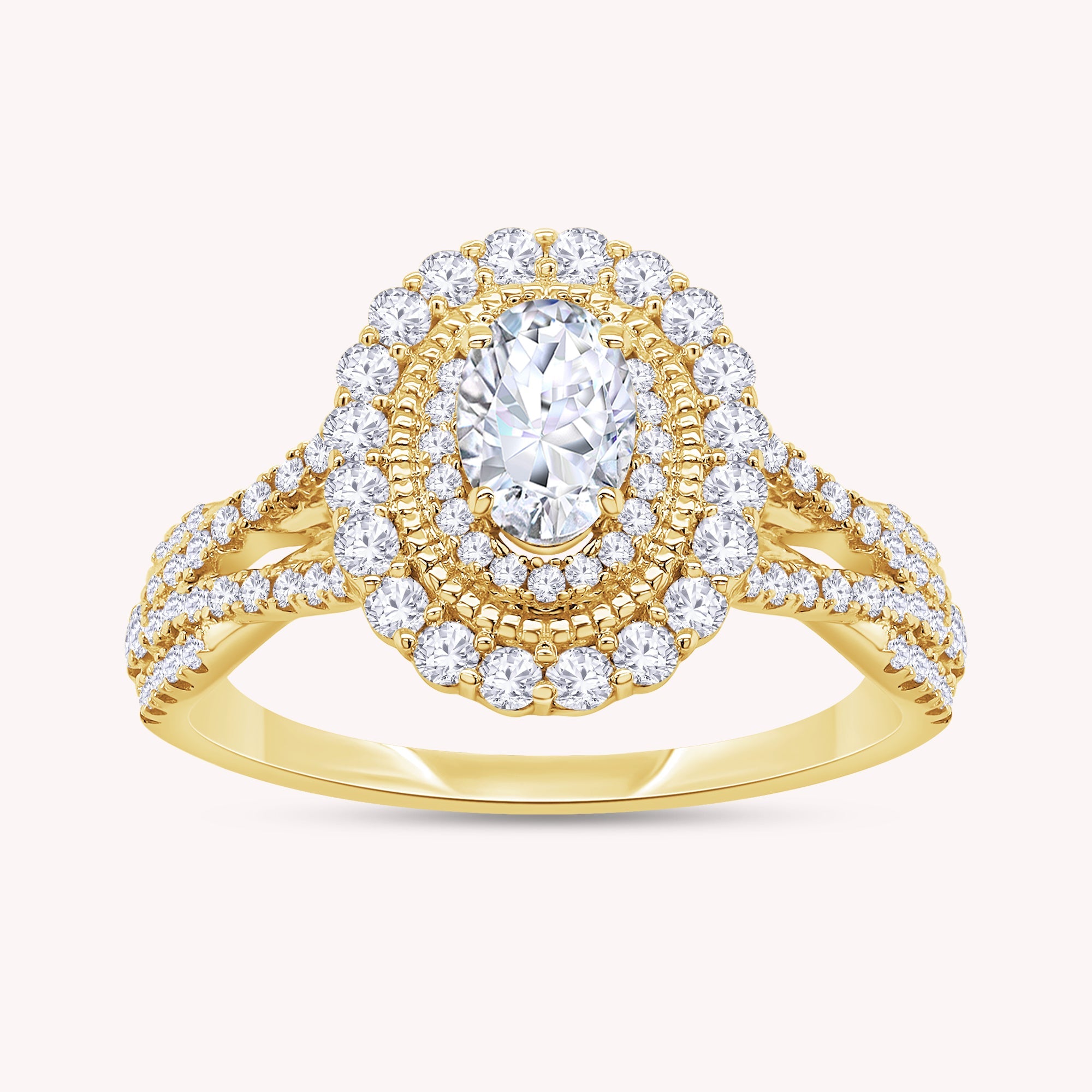 Lab Grown Diamond Halo Split Shank Engagement Ring - 1.00 CTW