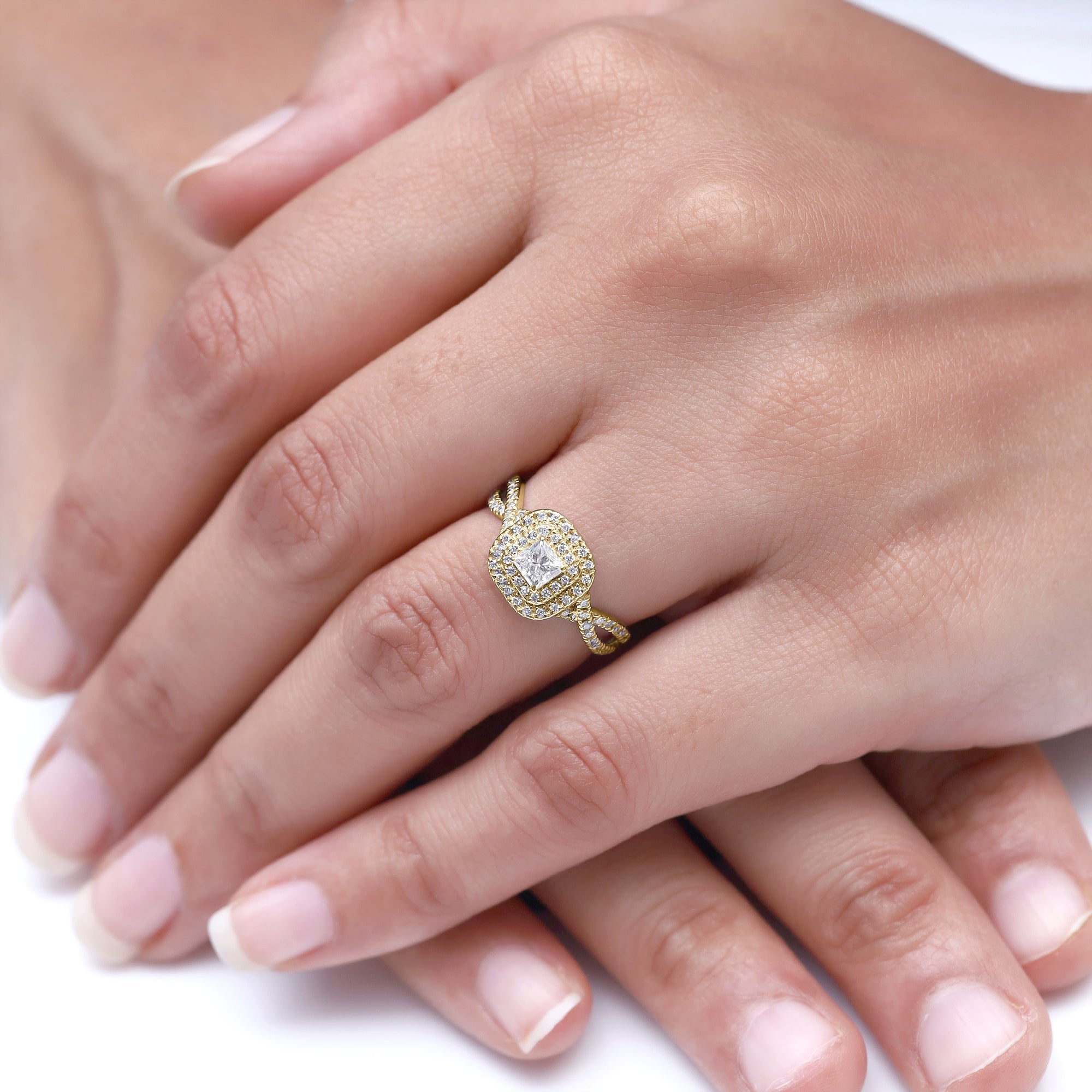 Lab Grown Diamond Double Halo Engagement Ring - 0.75 CTW