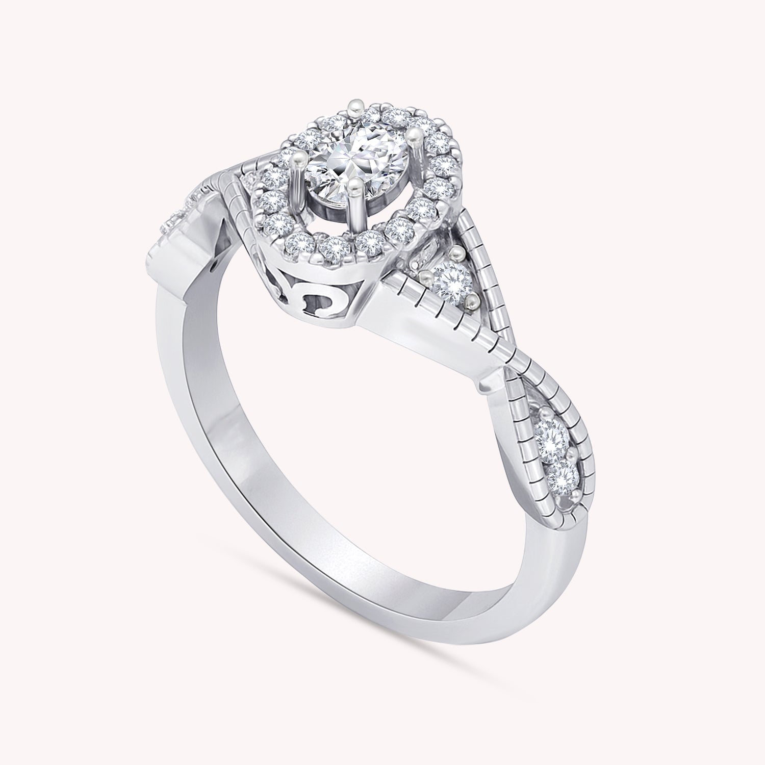 0.33 Carat Lab Grown Diamond Twisted Shank Halo Engagement Ring